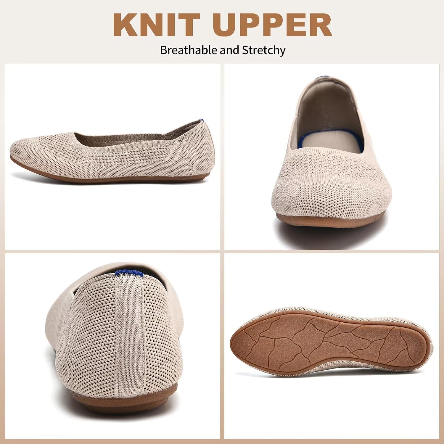 Detalle de Puxowe Damen Strick-Ballerinas mit Keilabsatz