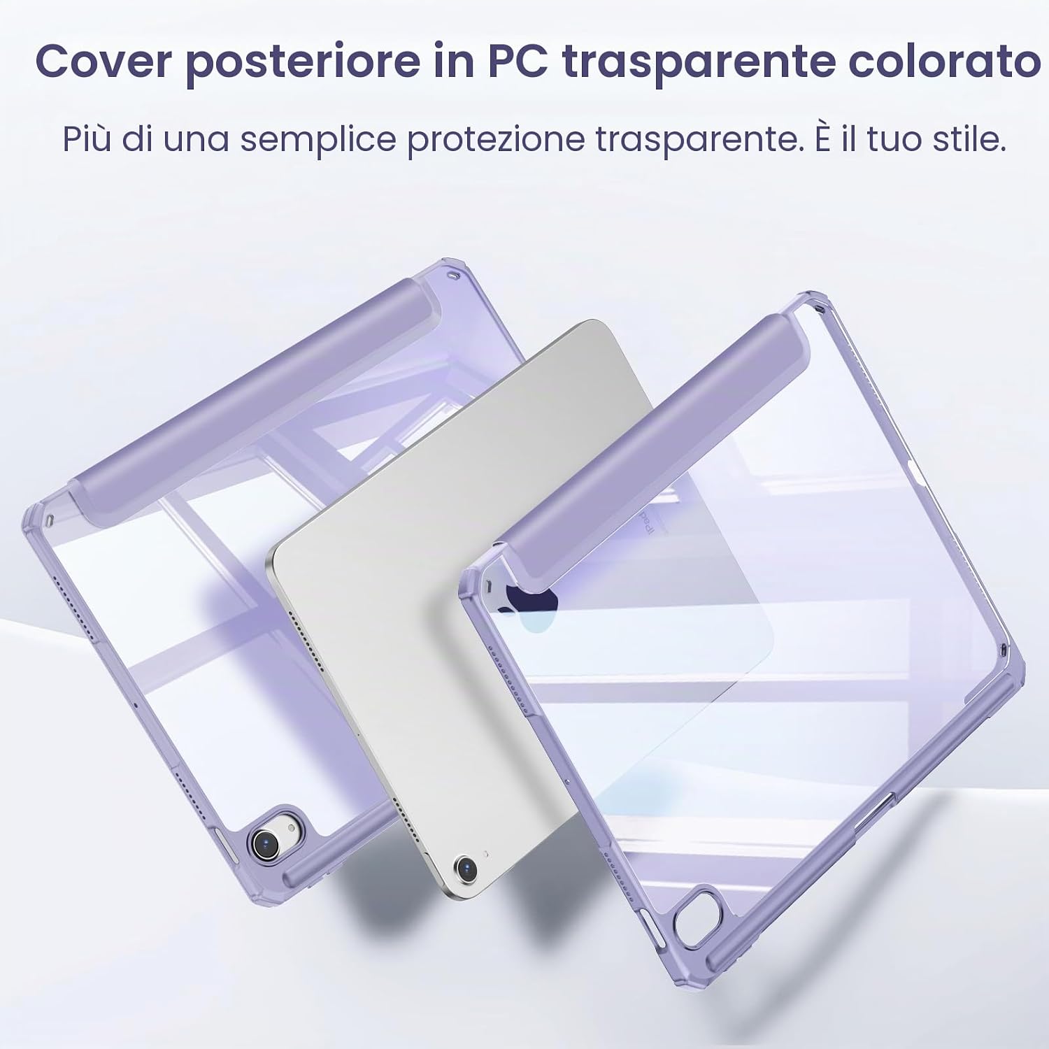 Detalle de FINTIE Cover per iPad Air 11" M4/M3/M2 e 10,9" (2022/2020) con Portapenne – Trasparente con Bordo Lilas