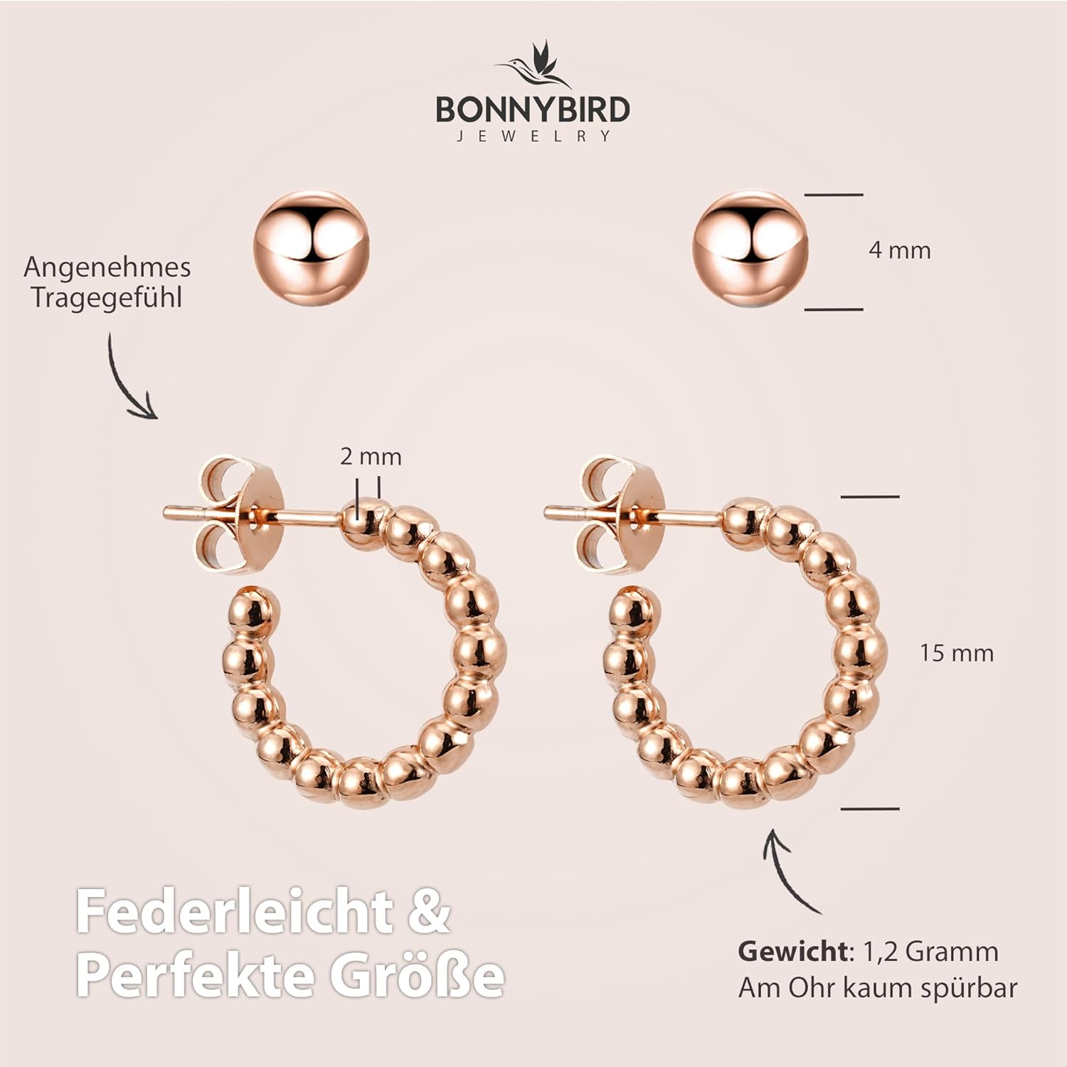 Thumbnail 5 de BONNYBIRD Creolen Rosegold 18K Vergoldet