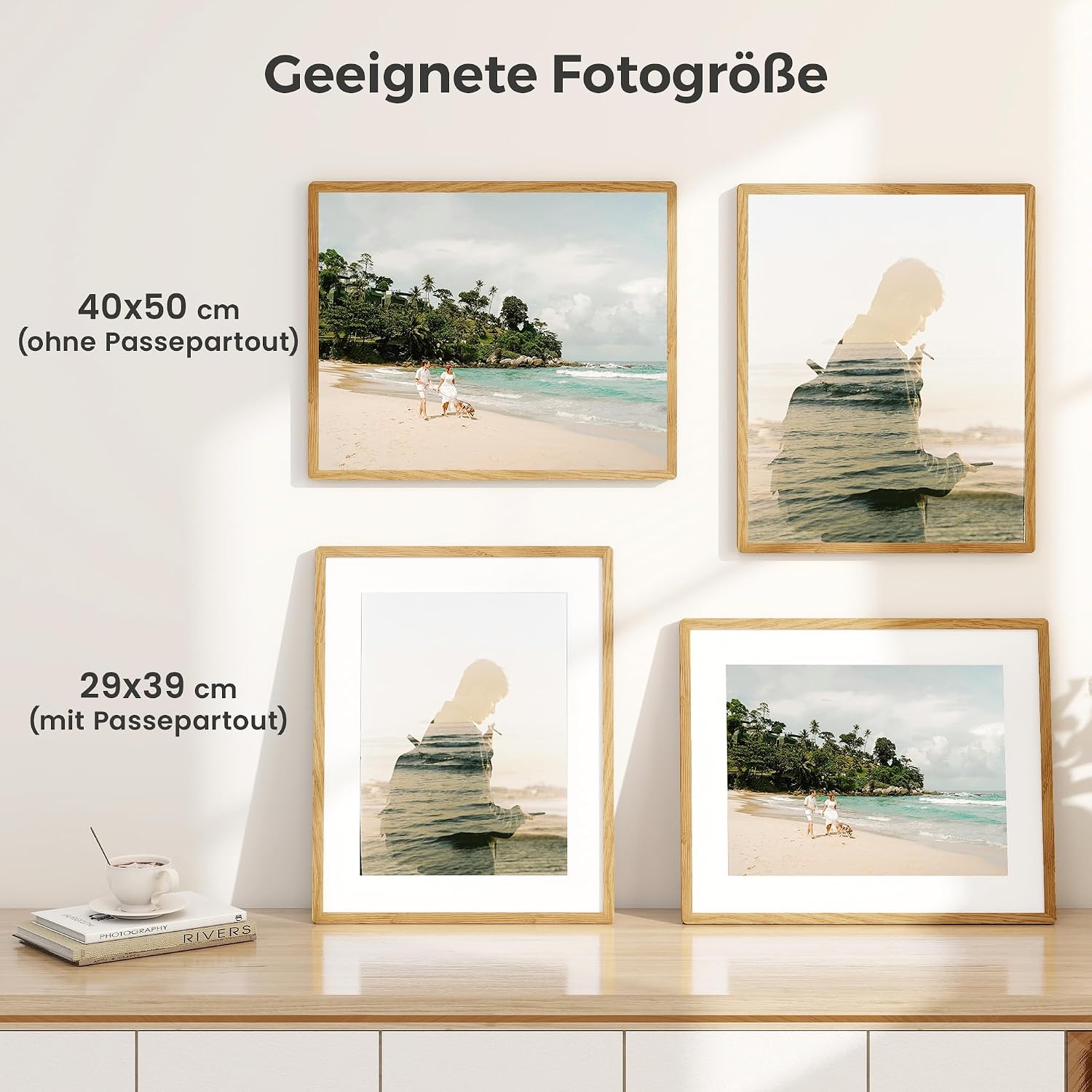 Detalle 2 de Feihorrm Massivholz Bilderrahmen Eiche 40x50 cm
