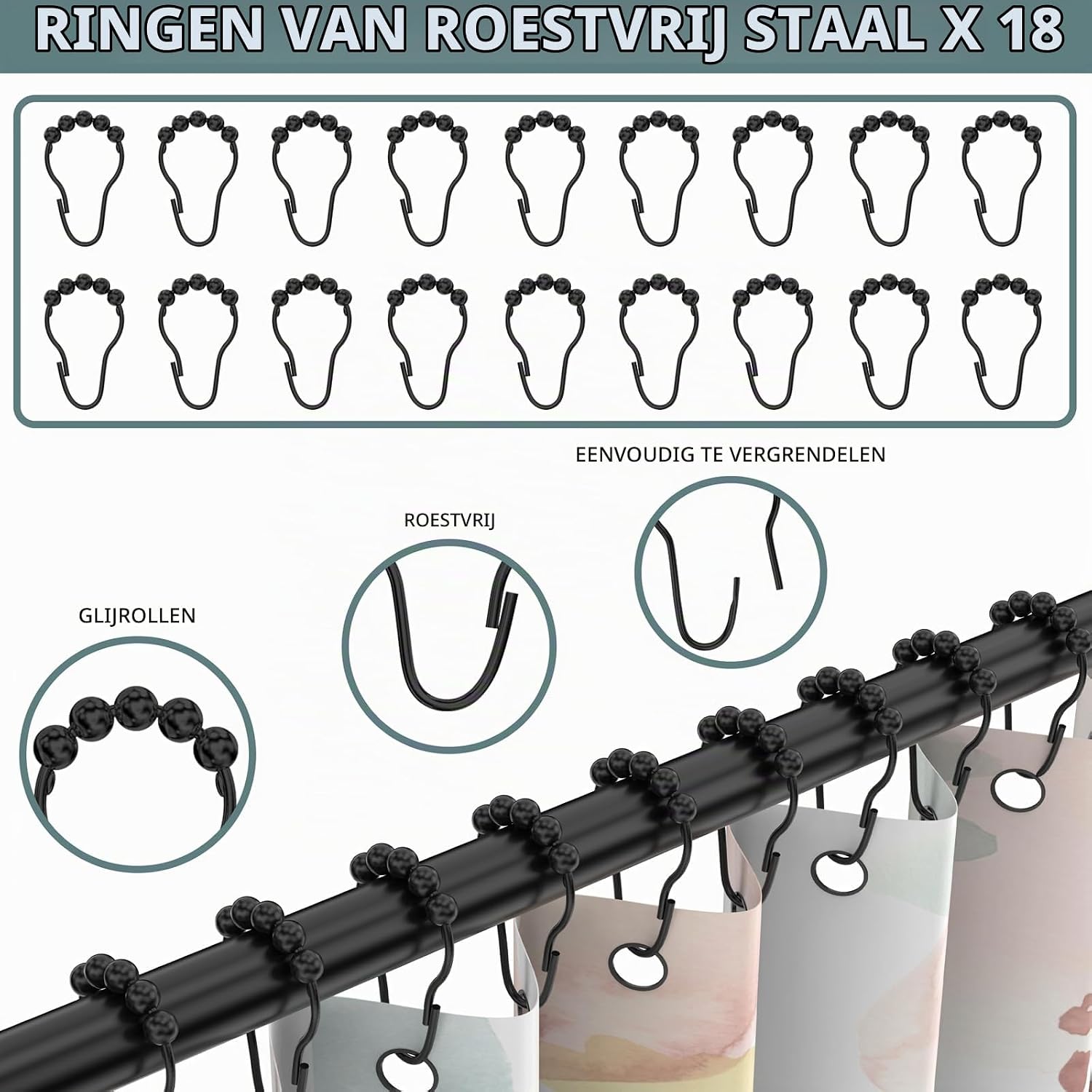 Detalle de Strength Enemy L Rod-No Drill L-vormige douchegordijnstang, verstelbaar, zwart