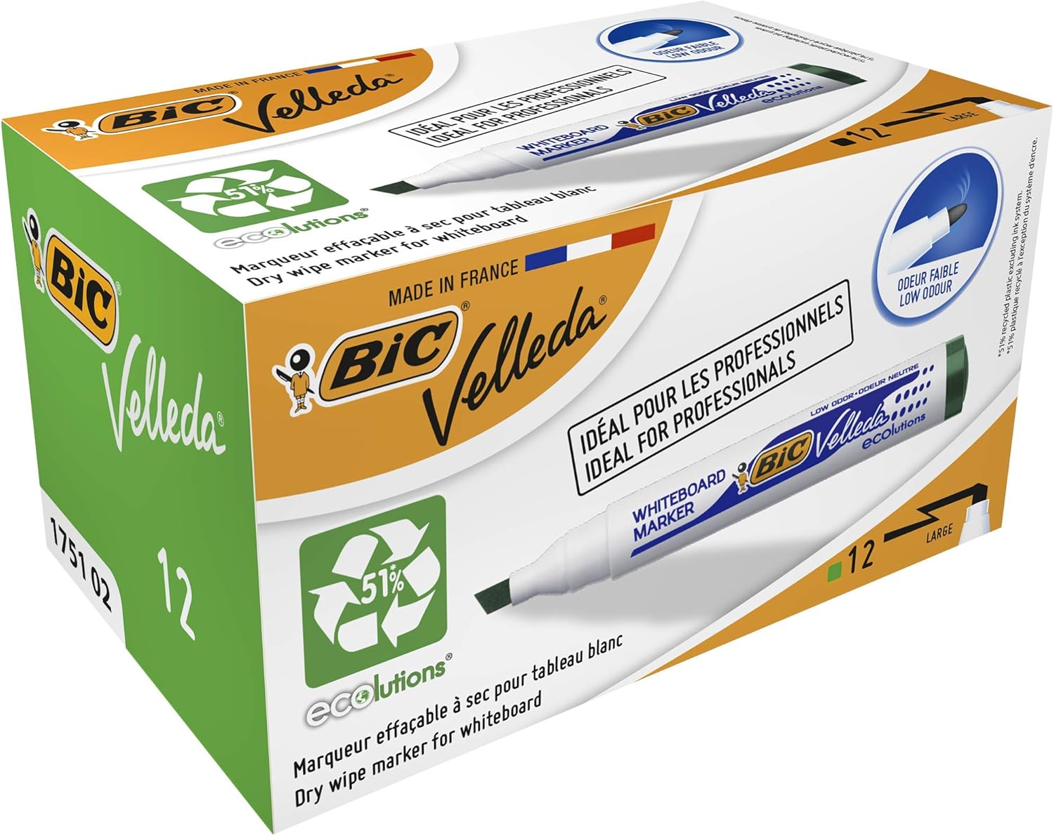 Thumbnail 6 de BIC Velleda 1751 Whiteboard Markers Black (Pack of 12) with 3.7–5.5mm Chisel Tip