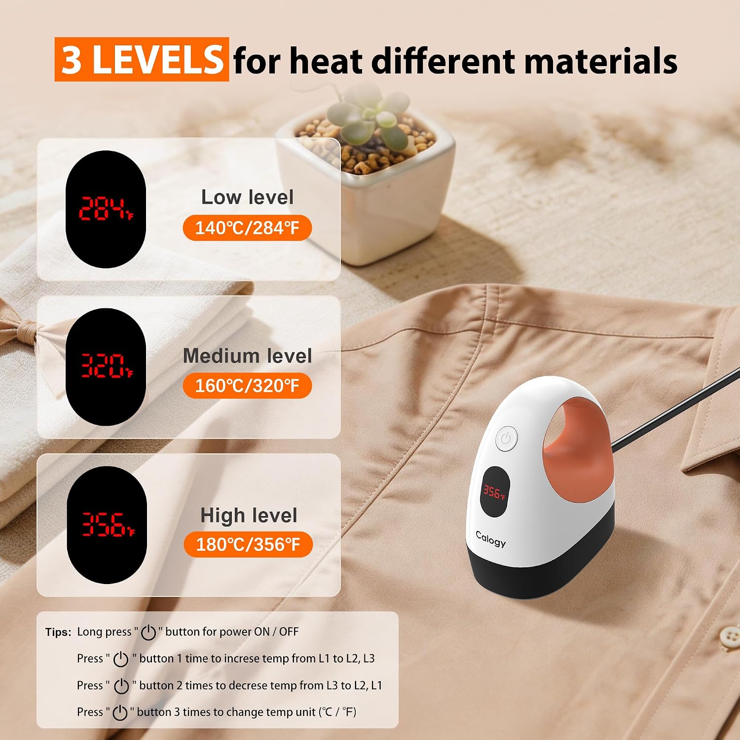 Detalle de Calogy CHP2301 Mini Heat Press, 3 Temperature Settings, LED Display