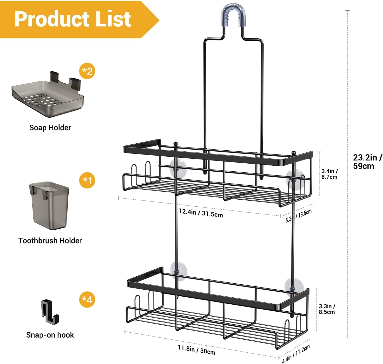 Detalle 2 de AKTECKE Shower Caddy Hanging Bathroom Organizer (Rustproof, No-Drill, Over Showerhead)