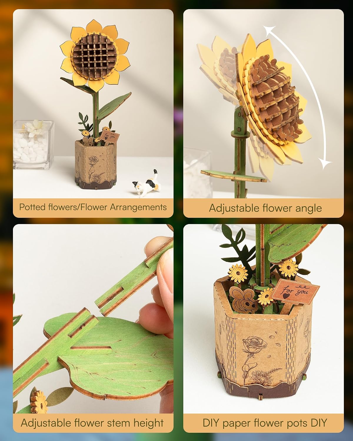 Detalle de Robotime Flor Puzzles 3D Madera Girasol 🌻
