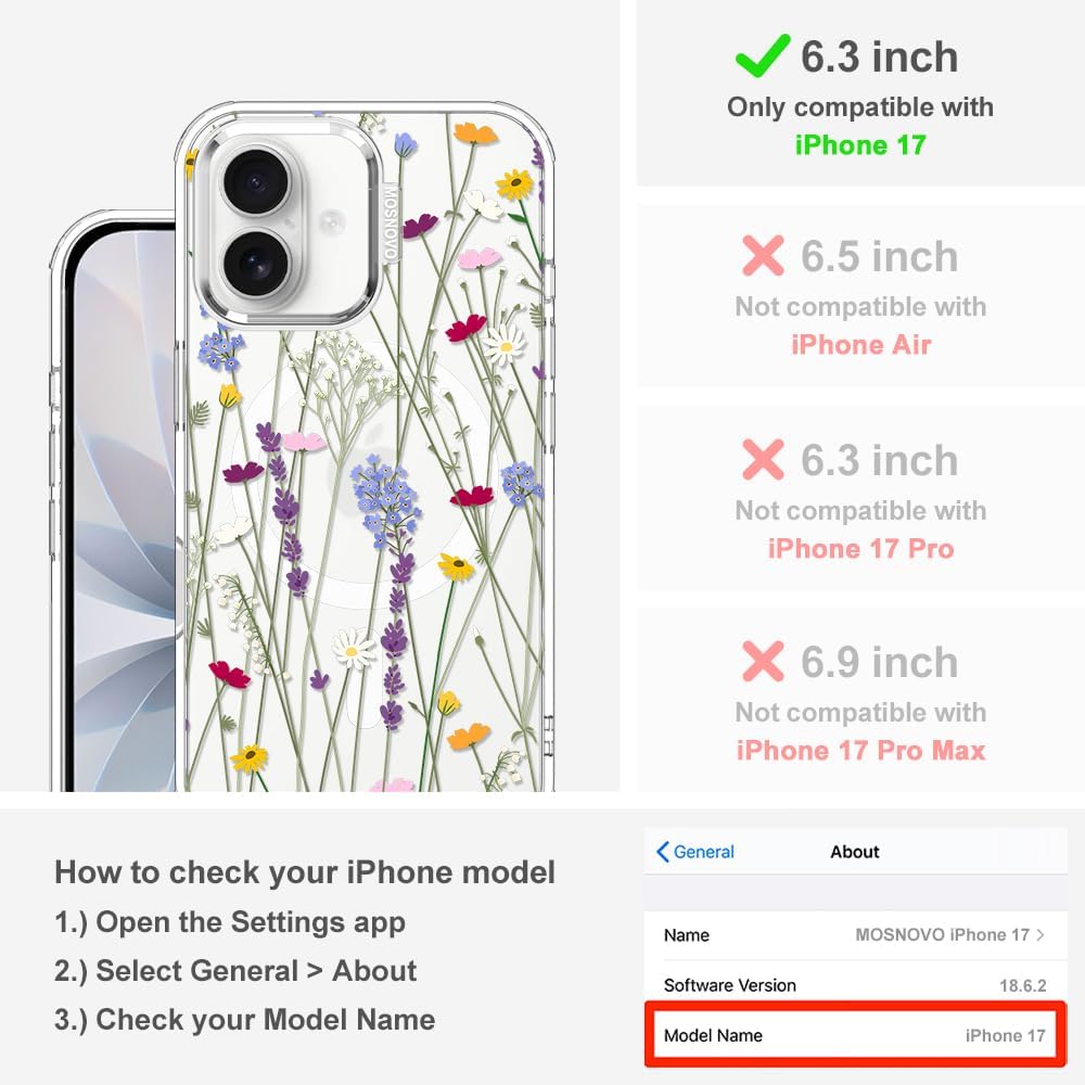 Thumbnail 1 de MOSNOVO for iPhone 17 Clear Case with MagSafe, Camera Control & Floral Garden Design