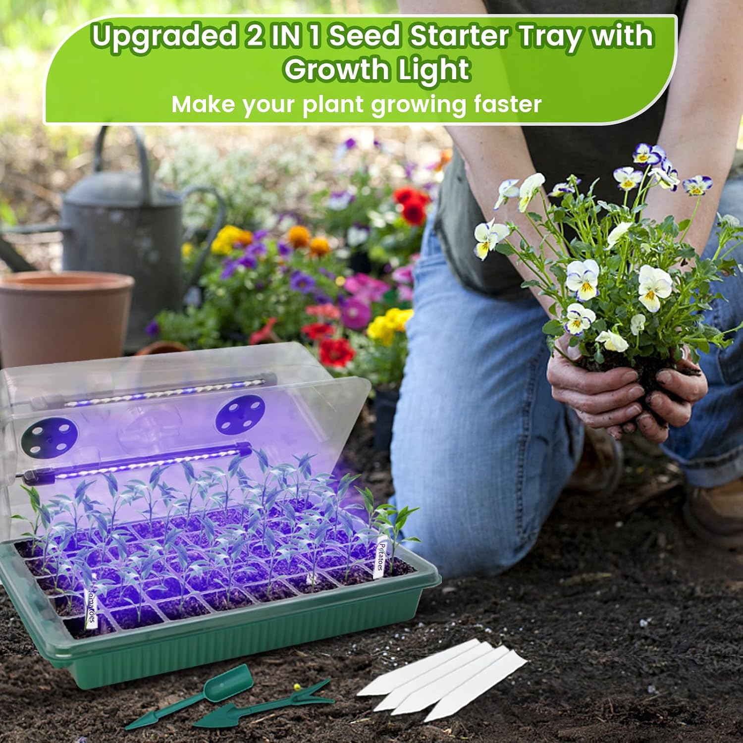 Thumbnail 1 de Seed starter tray with grow light, 80-cell