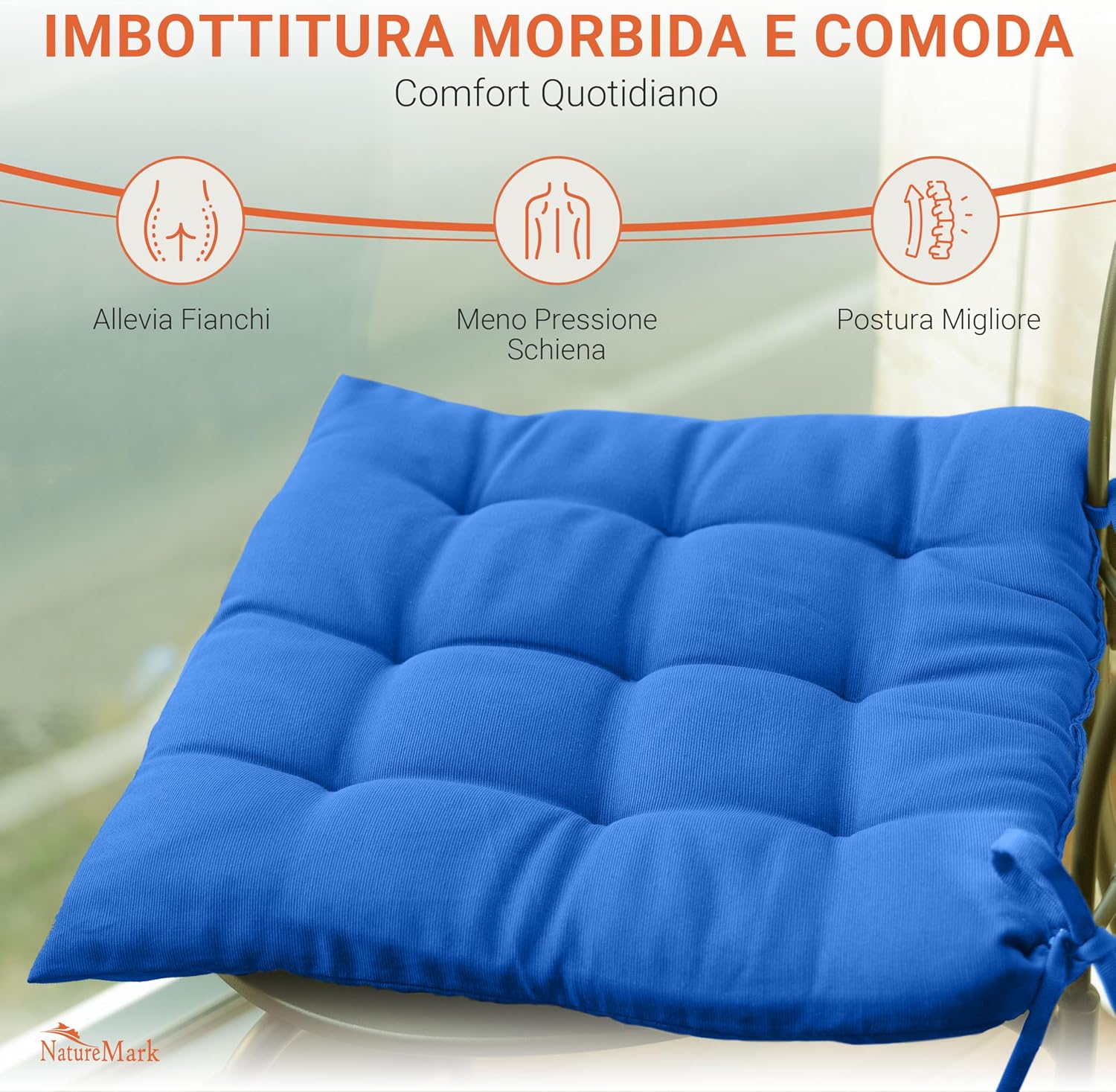 Detalle de NatureMark Set 8 Cuscini per Sedie 40x40 cm – Blu Reale