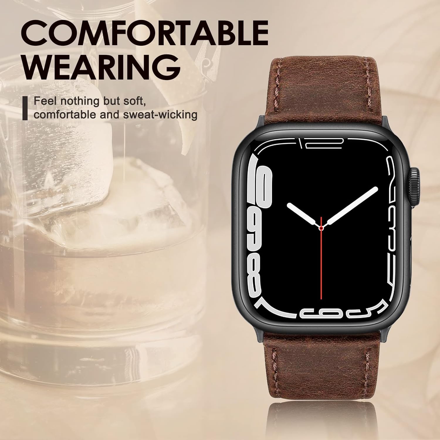 Thumbnail 2 de Tuocal Genuine Leather Strap for Apple Watch 42–46mm (Series 1–10): Classic Vintage Style