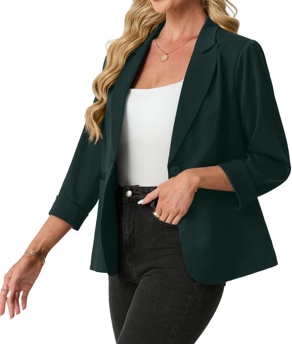 Detalle de GRECERELLE Women's 3/4-Sleeve Work Blazer with Peaked Lapel and Pockets