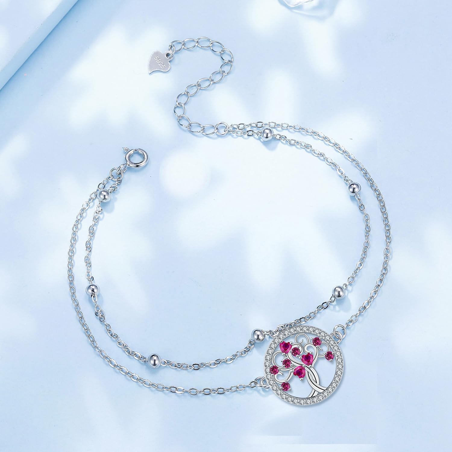 Thumbnail 6 de Arrebol Damen-Fußkettchen aus 925 Silber mit Doppelkette und Kugelperlen, verstellbar (22 cm + 4 cm)