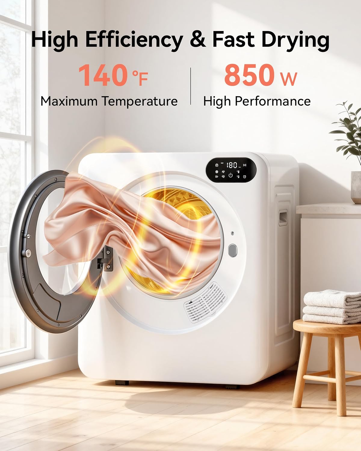 Detalle de EUHOMY CD008-150WH Portable Electric Clothes Dryer, 1.5 Cu. Ft., 850W