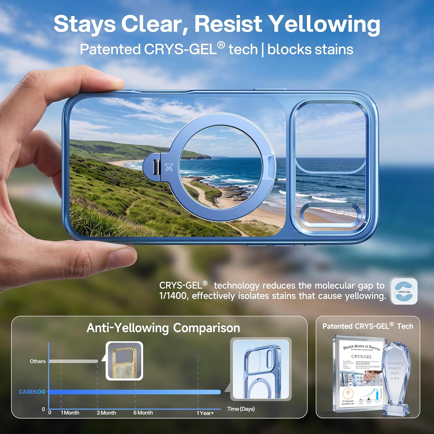 Detalle de CASEKOO MagicStand Pro Case for iPhone 18 Pro Max, Glacier Blue, MagSafe