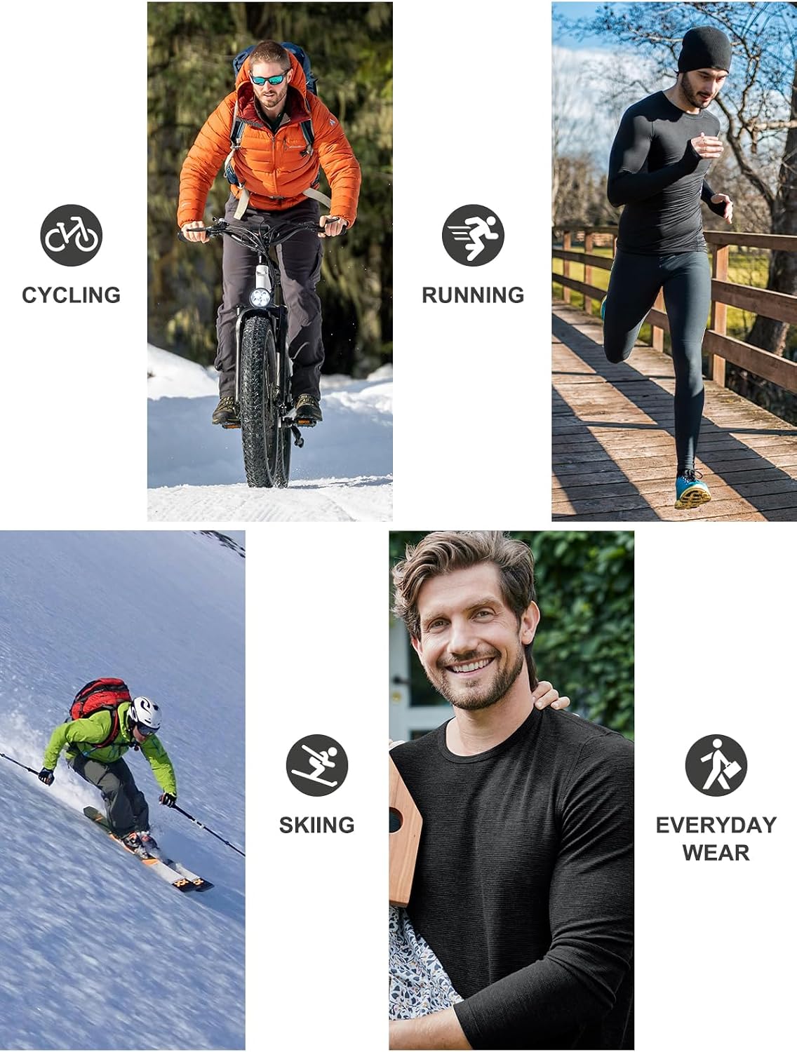 Detalle 1 de Celfaeree 4-Pack Men’s Fleece-Lined Compression Shirts, Long-Sleeve Thermal Base Layers
