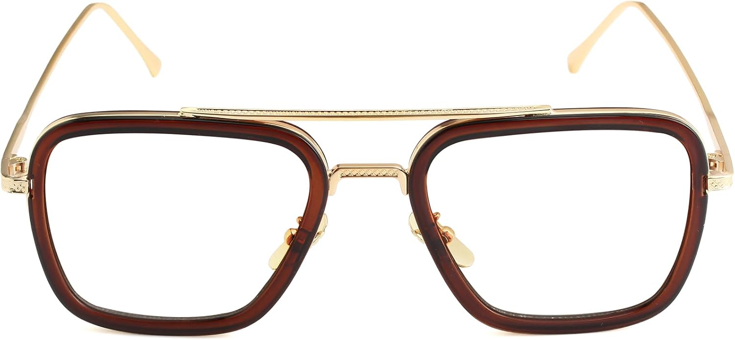 Detalle de AIEYEZO Tony Stark Vintage Square Sunglasses, Metal Frame, UV Protection