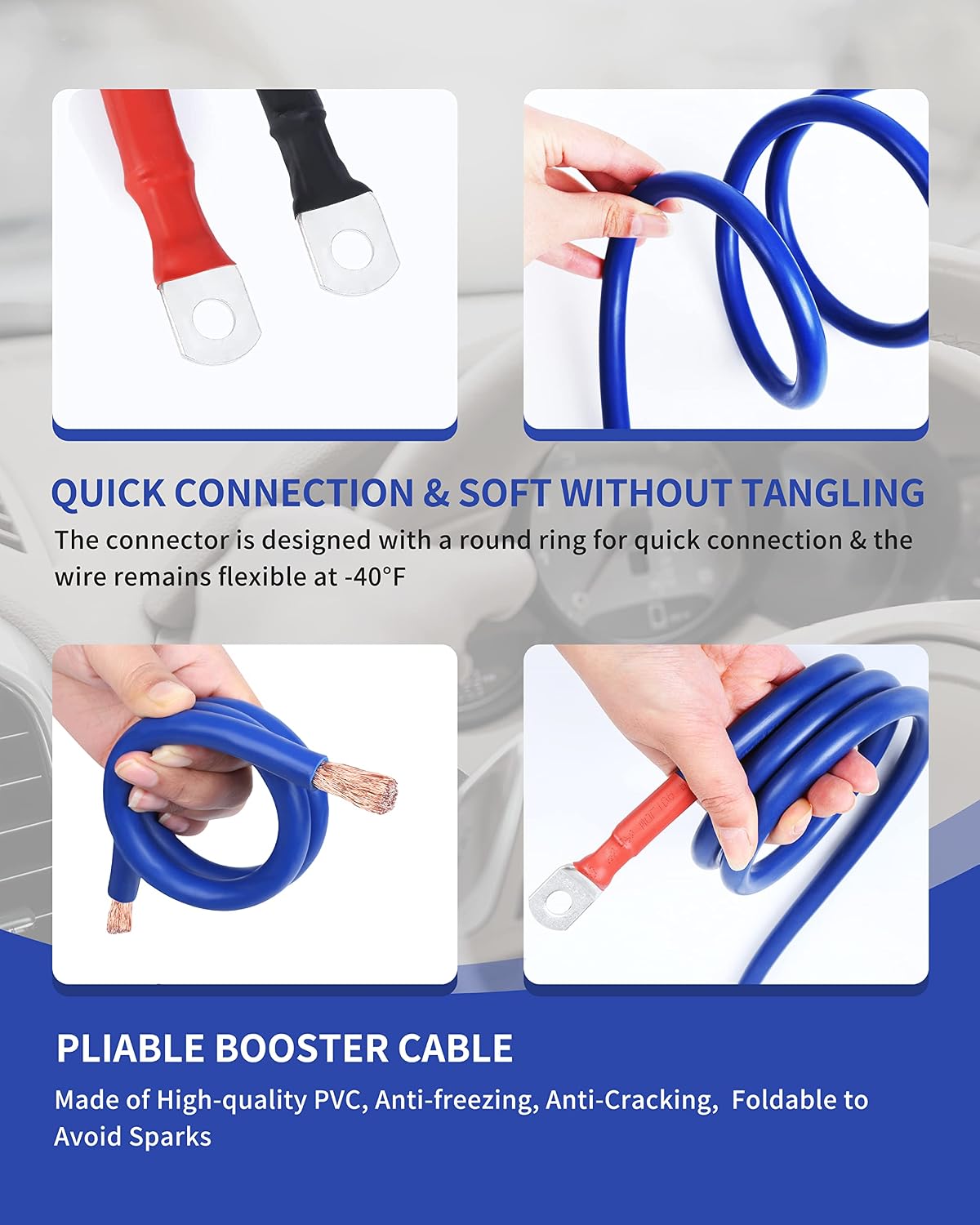 Thumbnail 3 de SAFEMATE 2/0 Gauge 30 Ft Heavy Duty Jumper Cables — 1500A Booster for Cars, SUVs, and Trucks