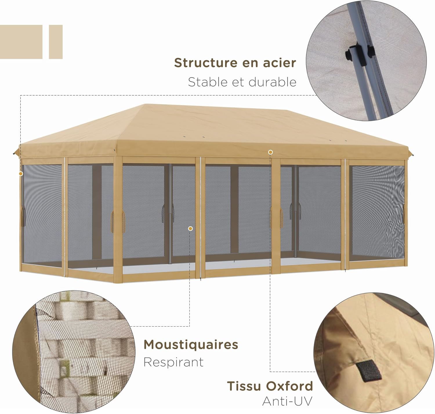 Thumbnail 2 de Outsunny Tonnelle Pliante 5,85 x 2,95 x 2,70 m — tonnelle de jardin pliante, moustiquaires amovibles et sac de transport