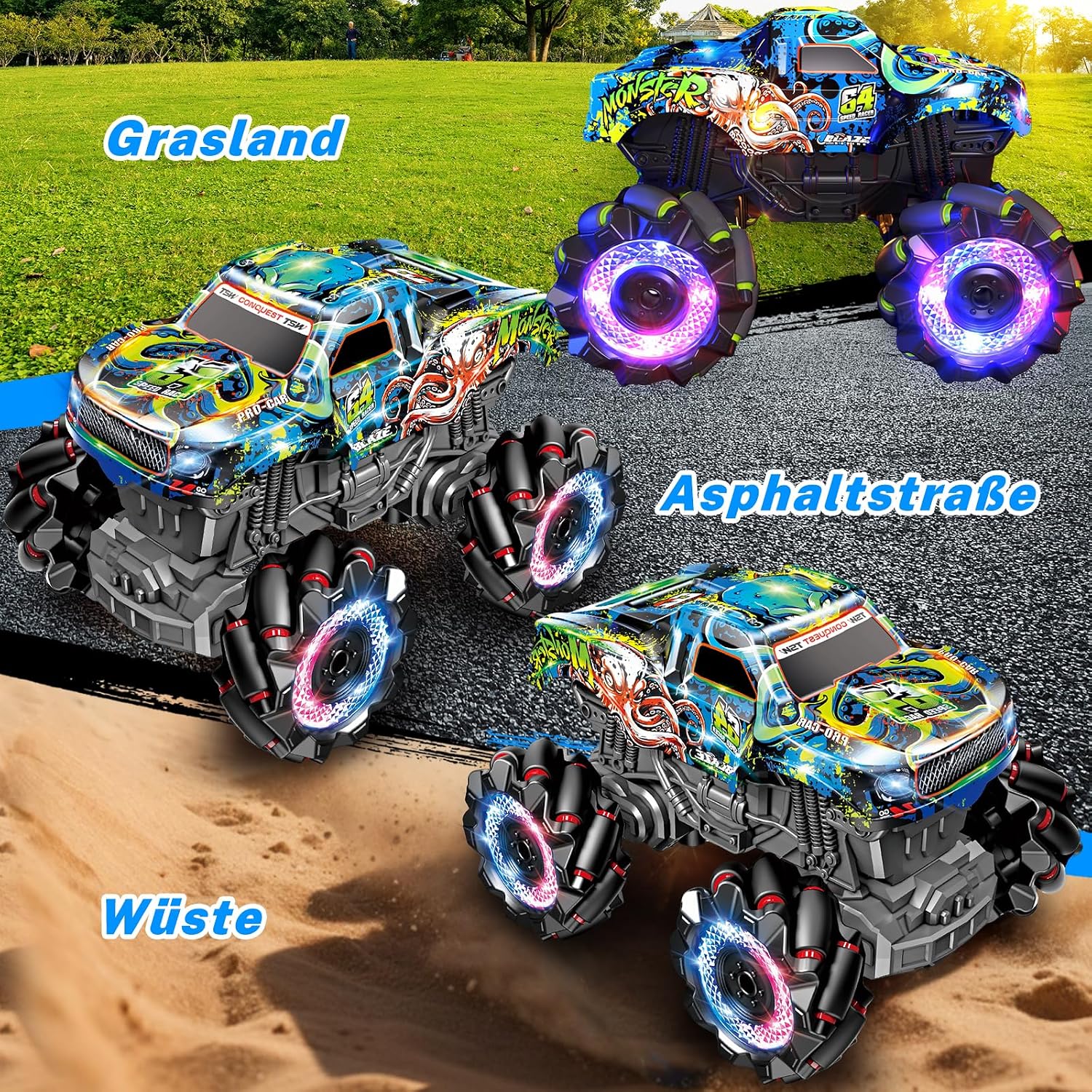 Detalle 2 de PENGBU RC 000-023 radiostyrd monstertruck med 360°-rotation och ljus
