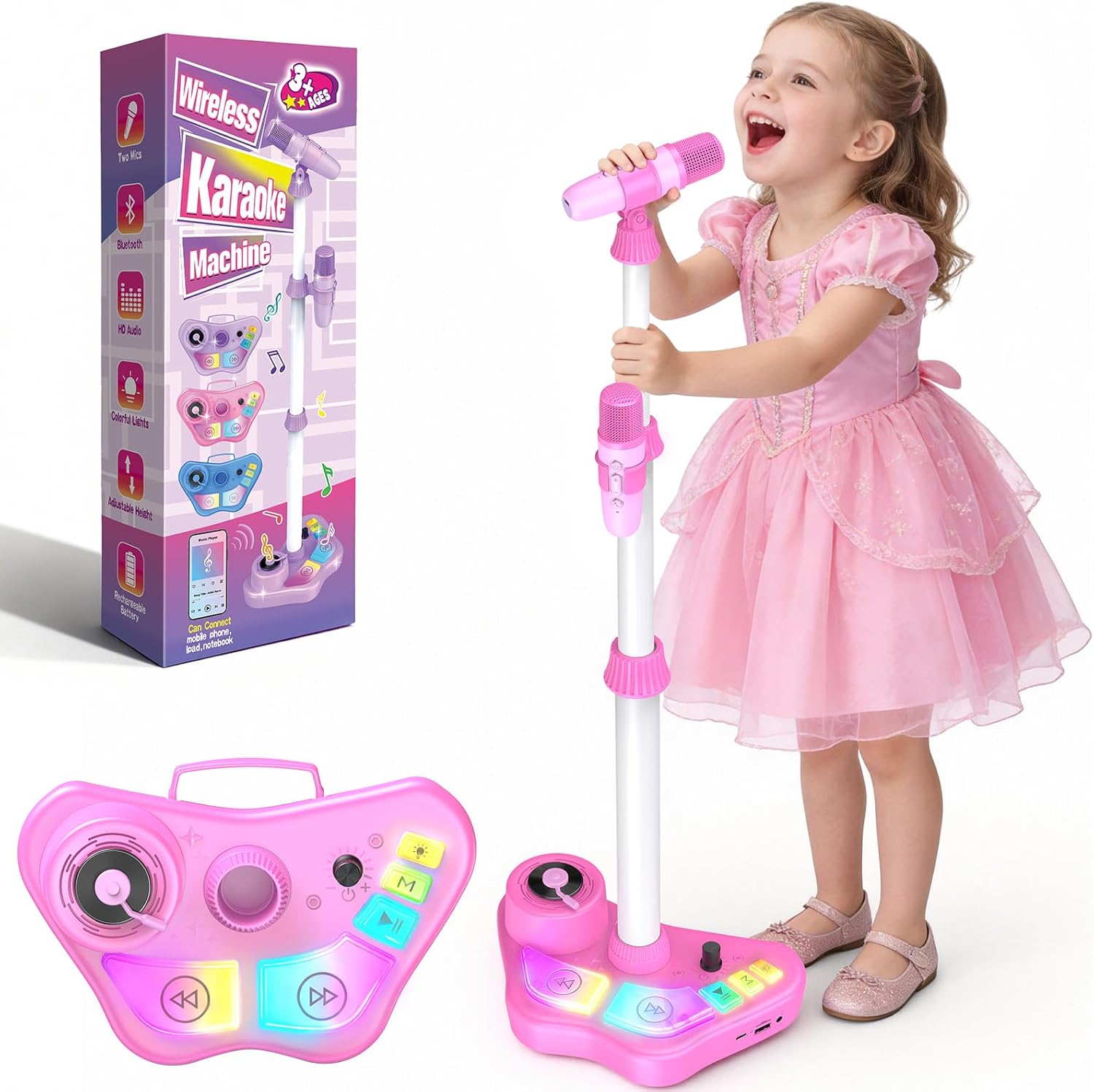 Kids Stand Karaoke Machine with 2 Wireless Microphones