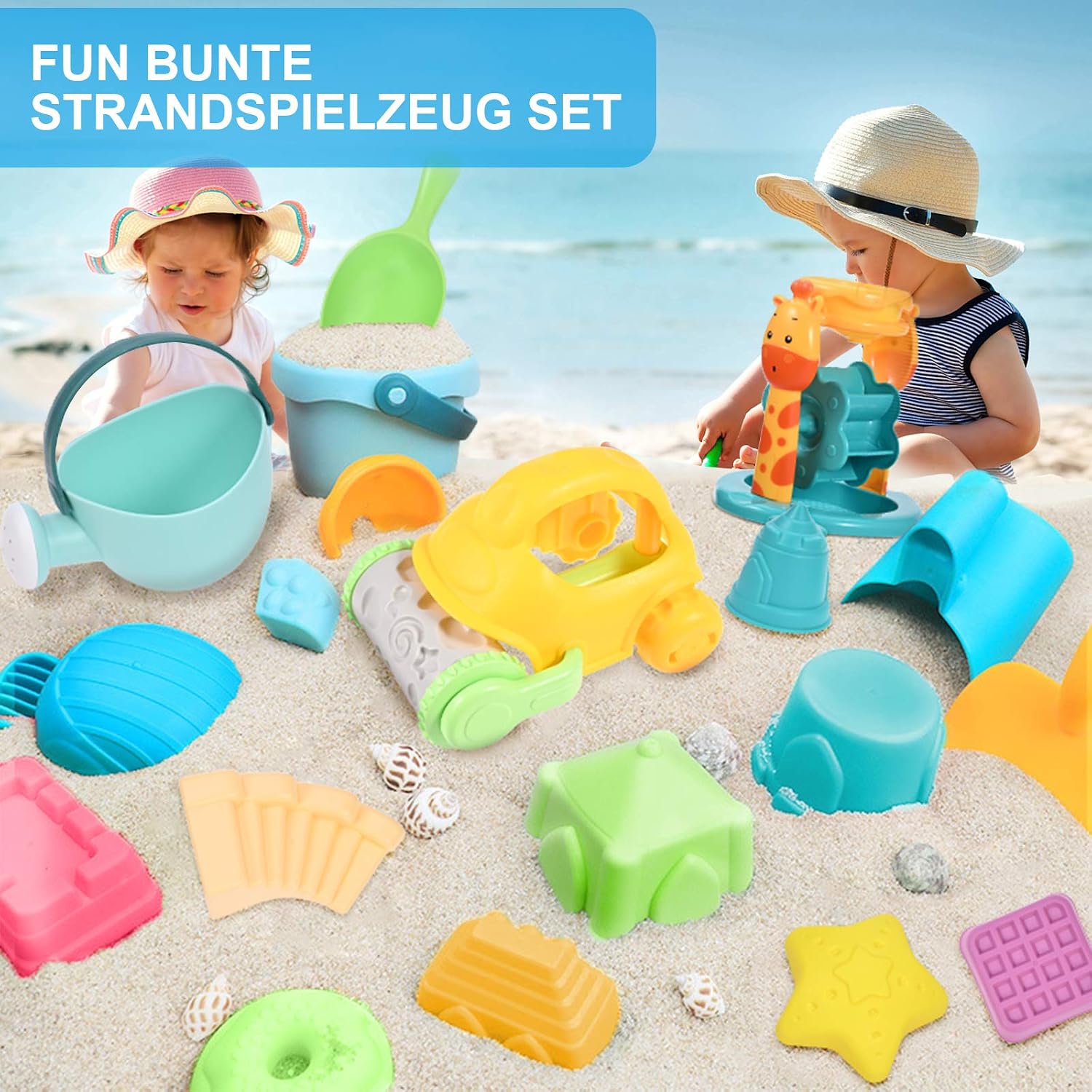 Thumbnail 1 de GOLDGE Sandspielzeug Set – 29tlg. buntes Strandspielzeug mit Eimern, Formen und Netzbeutel