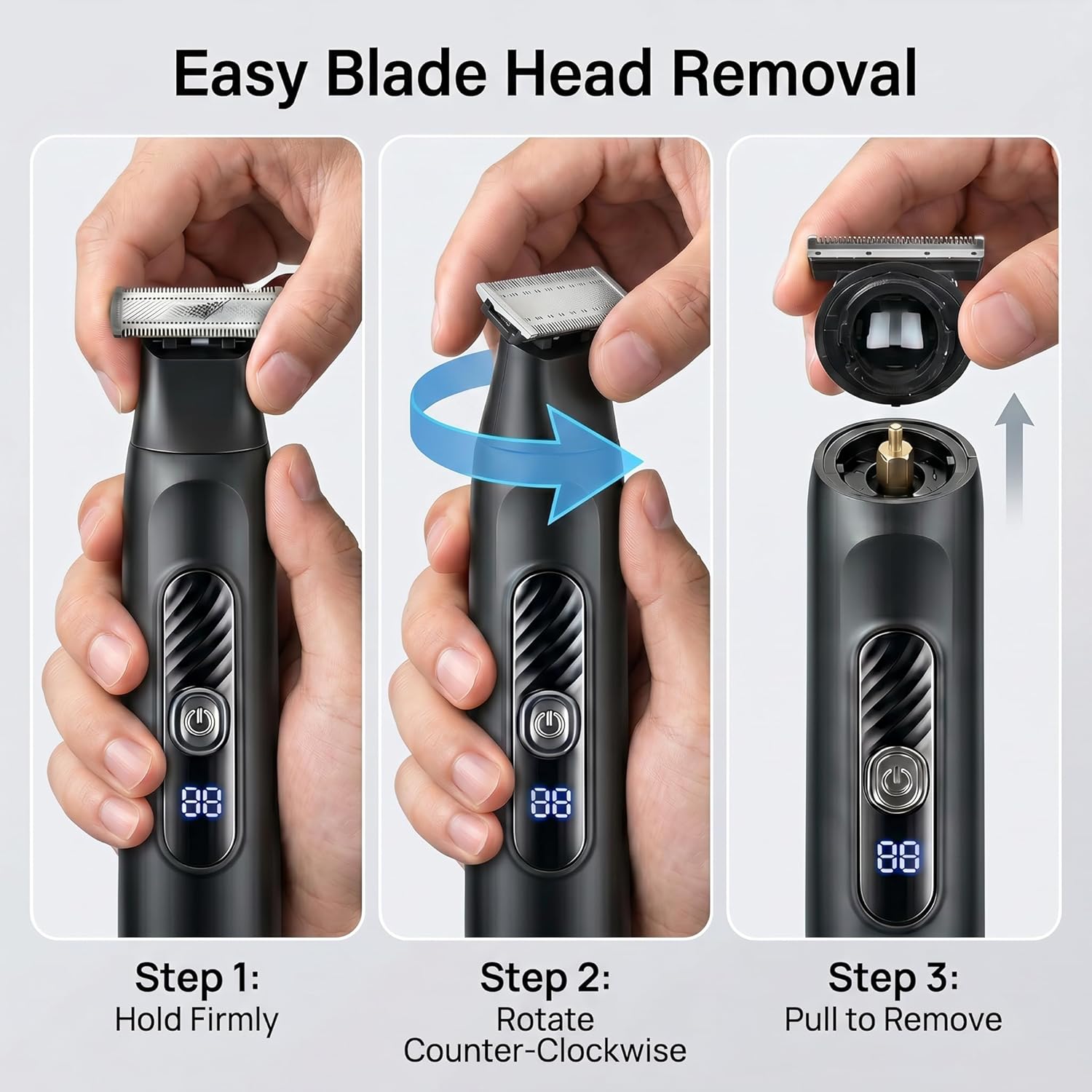Detalle de Beard Trimmer Men: All-in-One Body Hair Trimer with Perforated Dual-Sided Blades and LED Display