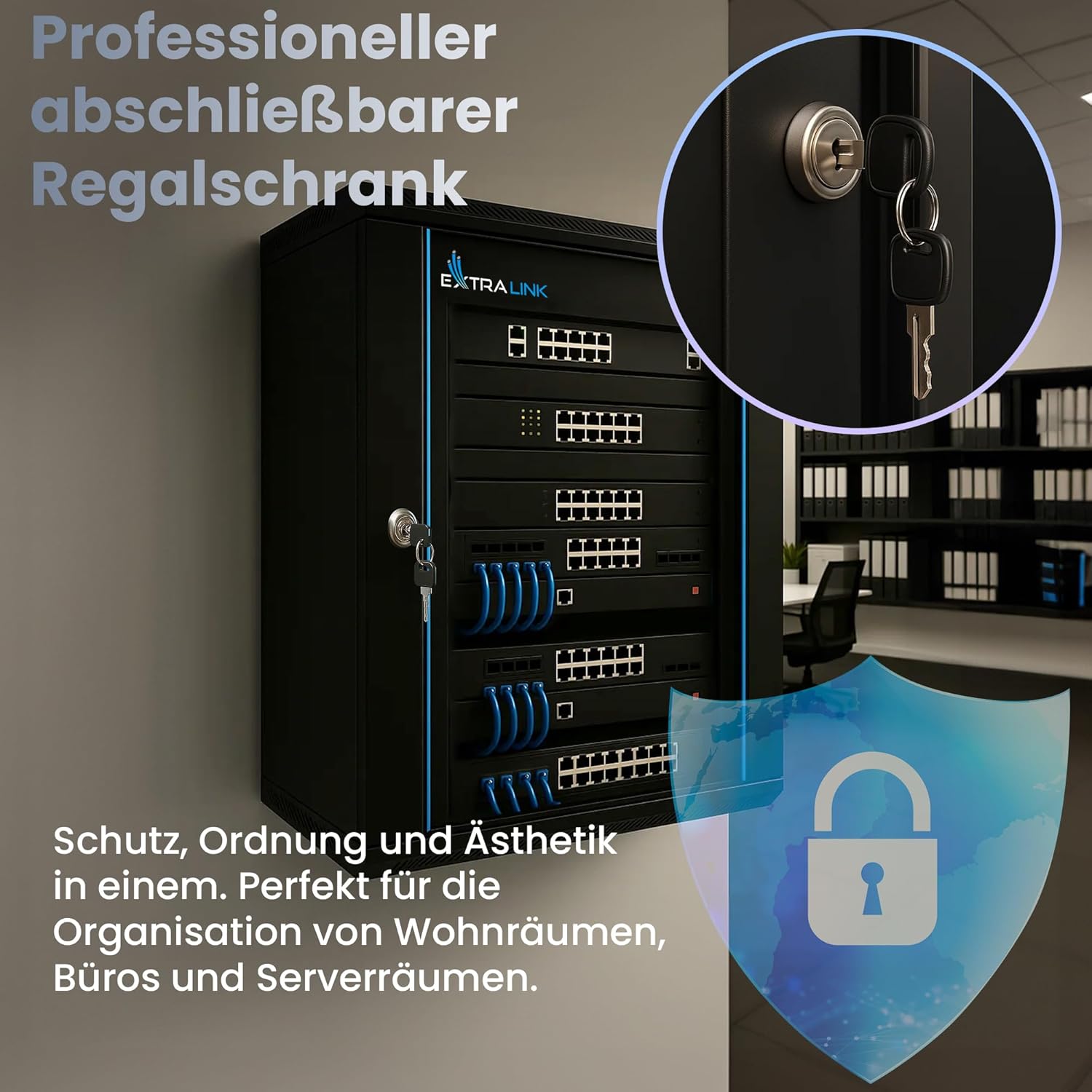 Thumbnail 2 de Extralink Serverschrank 19 Zoll 12HE – Netzwerkschrank mit 600 mm Tiefe, Wand- oder Standmontage, gehärtete Glastür, abschließbar