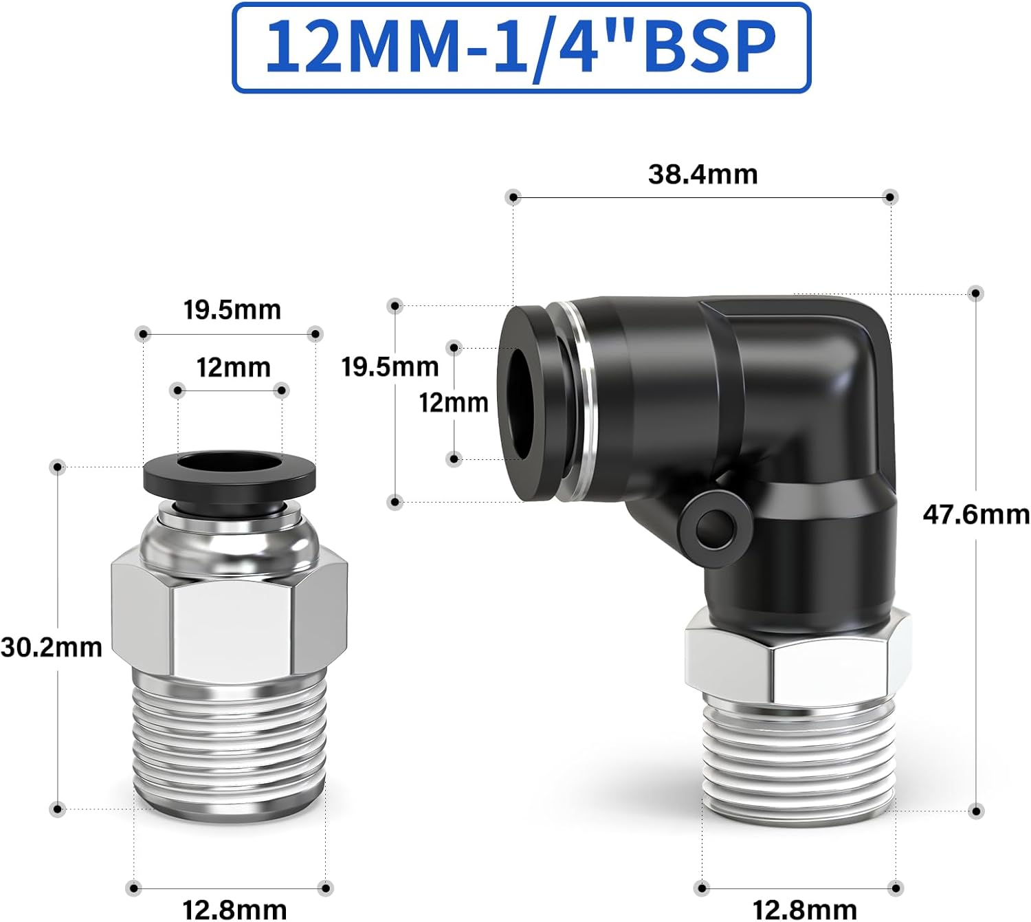 Thumbnail 1 de ERGAOBOY PC12-02 & PL12-02 10-piece Push-to-Connect elbow and straight fittings (12mm tube / 1/4" BSP)