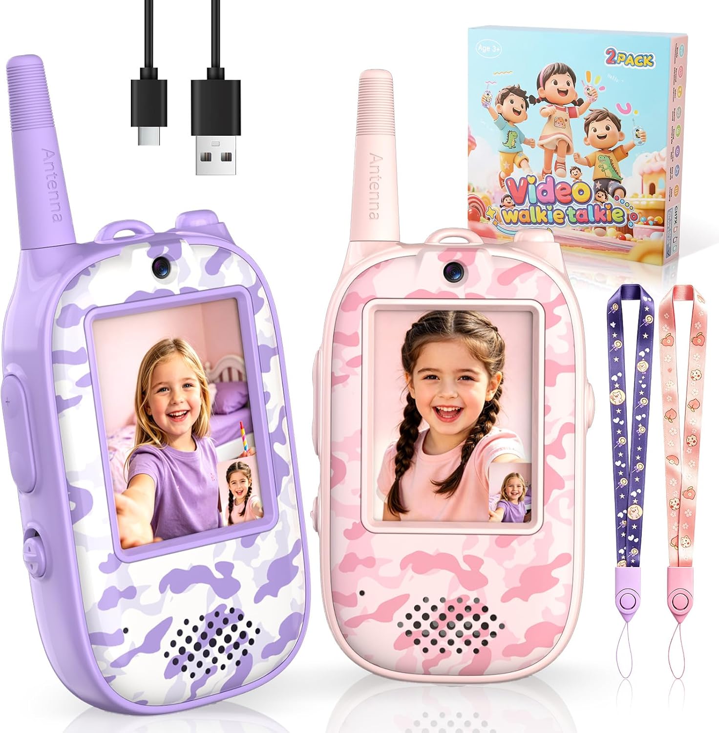 Detalle de JUAUO CH7X video-walkietalkies voor kinderen, set van 2 met kleurenscherm