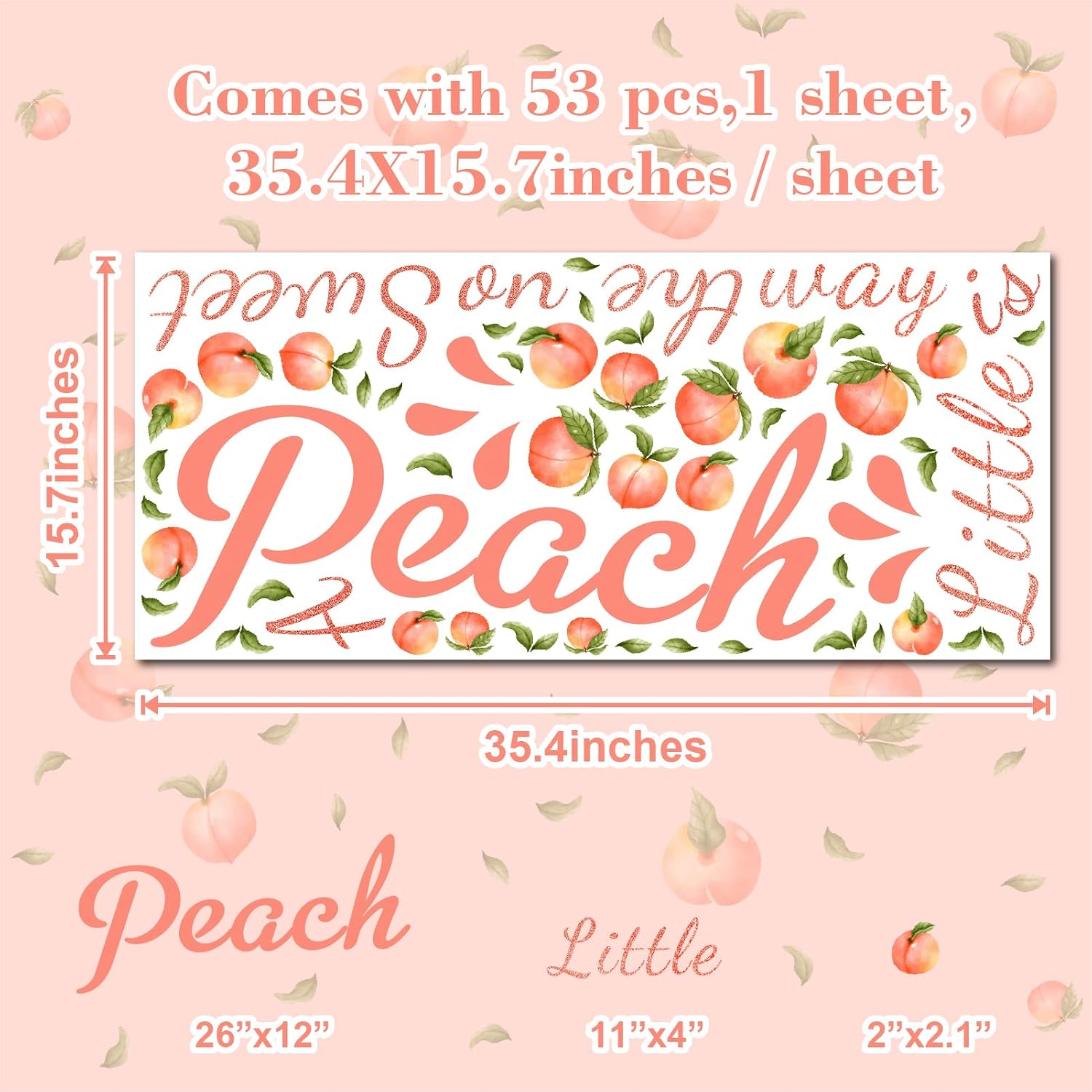 Detalle 1 de THEYGE 158 Baby Shower Peach Decal, Waterproof PVC, 35.4 x 15.7 Inches