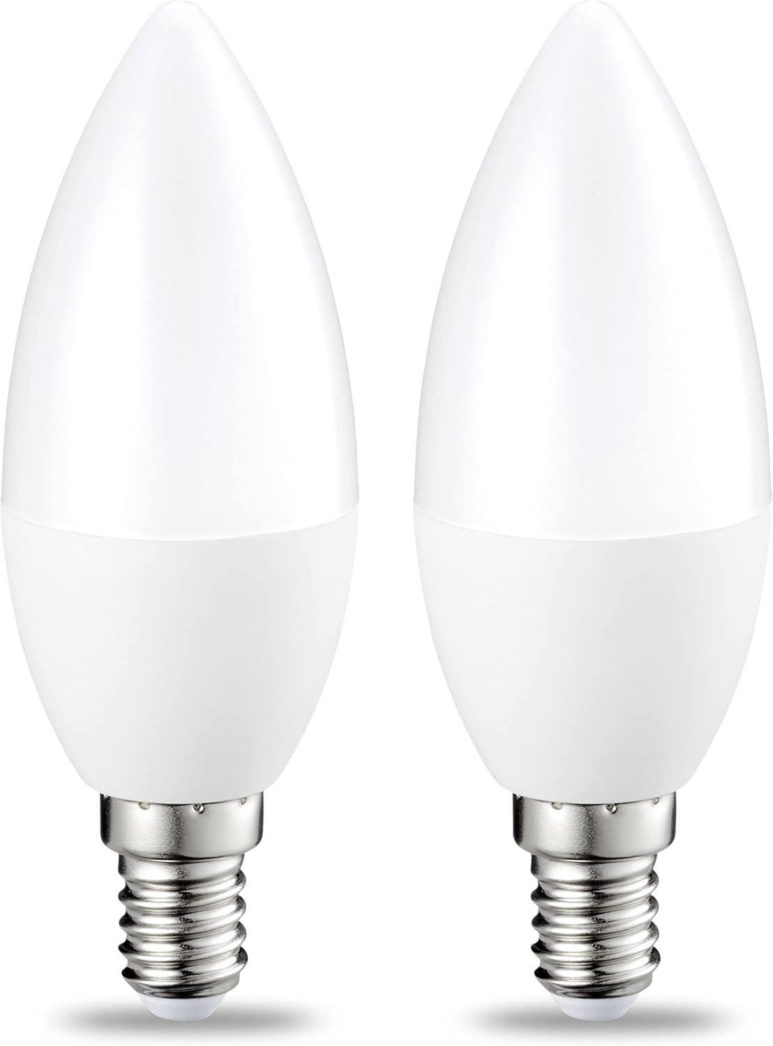 Detalle de Amazon Basics E14 LED Kerzenform – 2er-Set, 6 W, dimmbar, warmweiß 2700 K