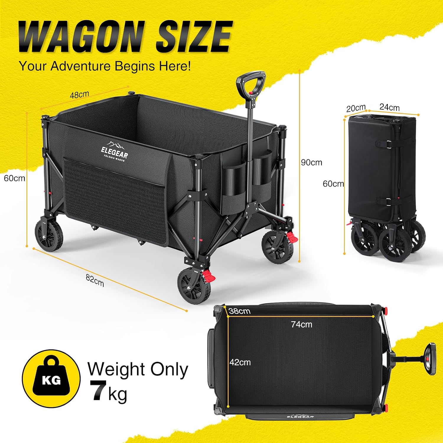 Detalle de Elegear Festival Trolley Cart with Brake – 150L Foldable Camping Wagon with 360° Wheels