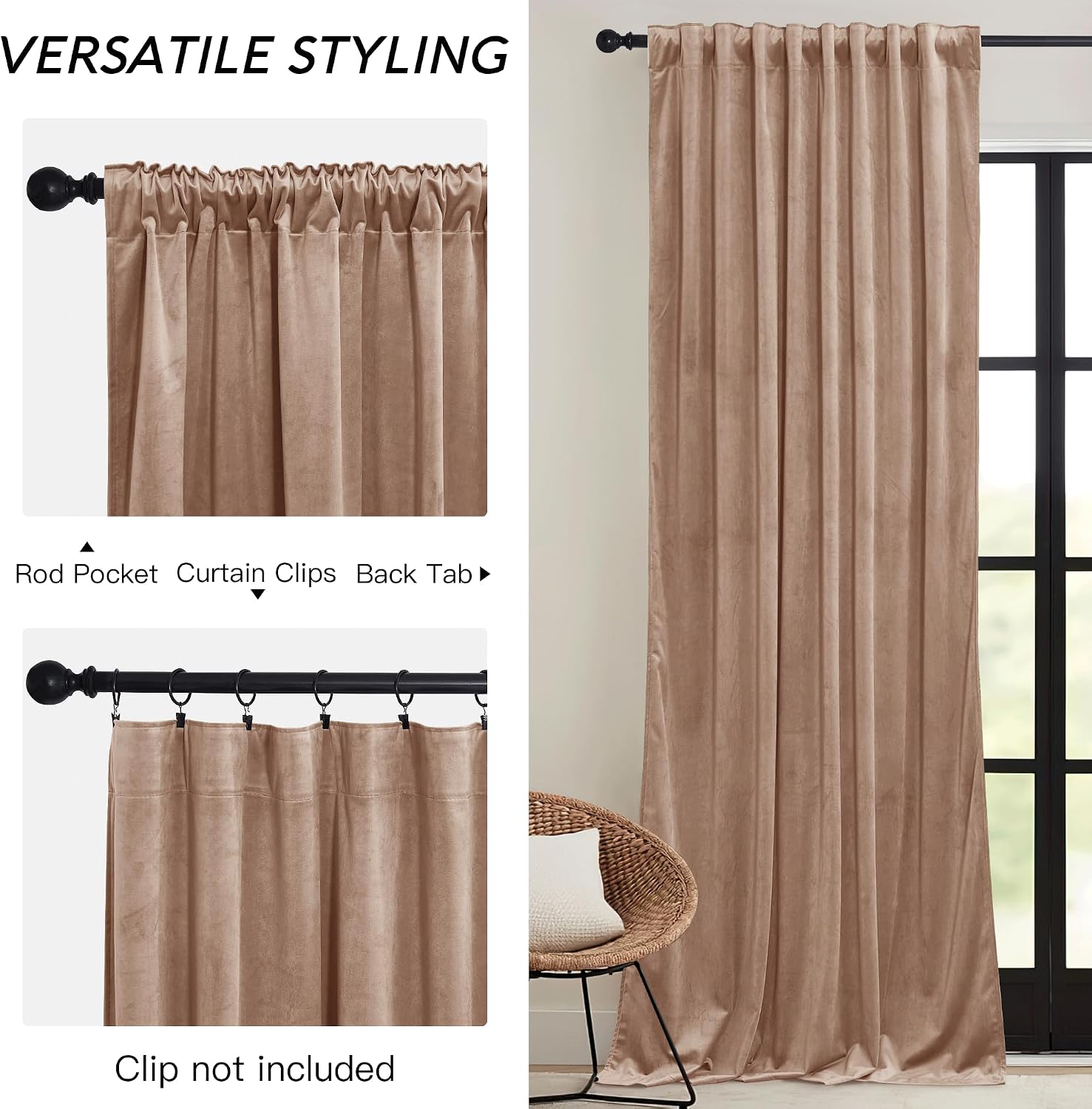 Thumbnail 2 de RYB HOME RYBUSCPP5SD2-1L-2024 Velvet Curtains, Blush, 96-Inch, Room Darkening
