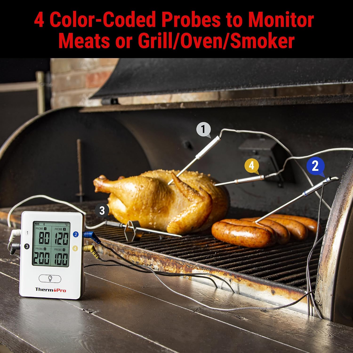 Detalle de ThermoPro TP25: Termometro Bluetooth con 4 sonde per carne, controllo remoto e cucina intelligente