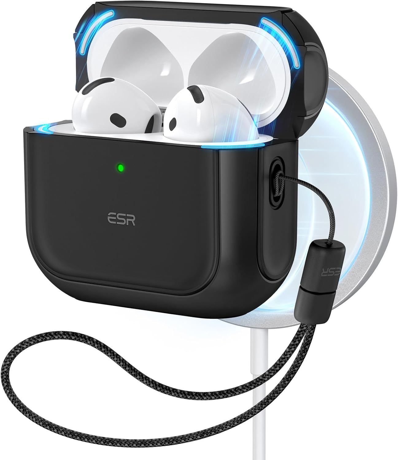 Detalle de ESR for AirPods 4 Case (USB-C, 2024) with MagSafe support, drop protection & lanyard – Black