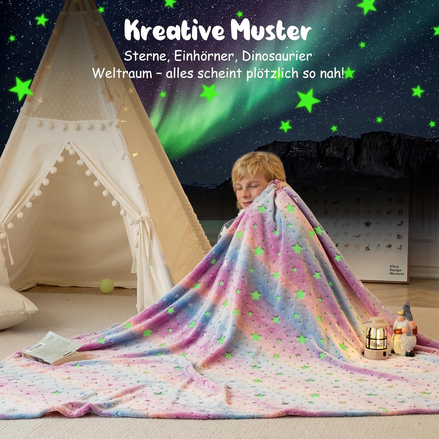 Thumbnail 3 de Winthome Kuscheldecke für Mädchen – Glow-in-the-Dark Kinderdecke (Stern, 130×170 cm)