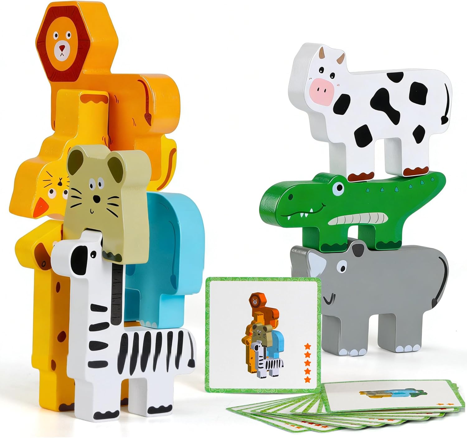 Detalle de Wooden Montessori Animal Stacking Blocks for 1–4 Year Olds (toddler wooden stacking toy set)
