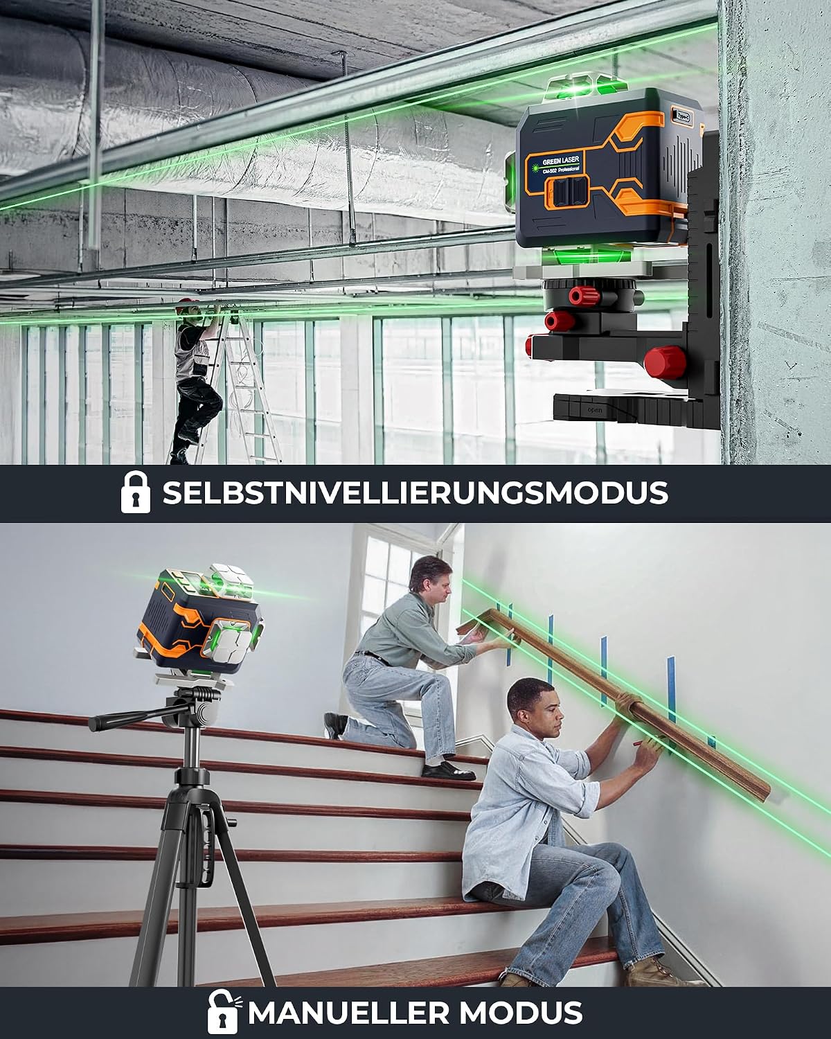 Thumbnail 3 de Kreuzlinienlaser 4x360, CIGMAN APP Intelligente Selbstnivellierung – Grün für Innenbereich (CM-S02)