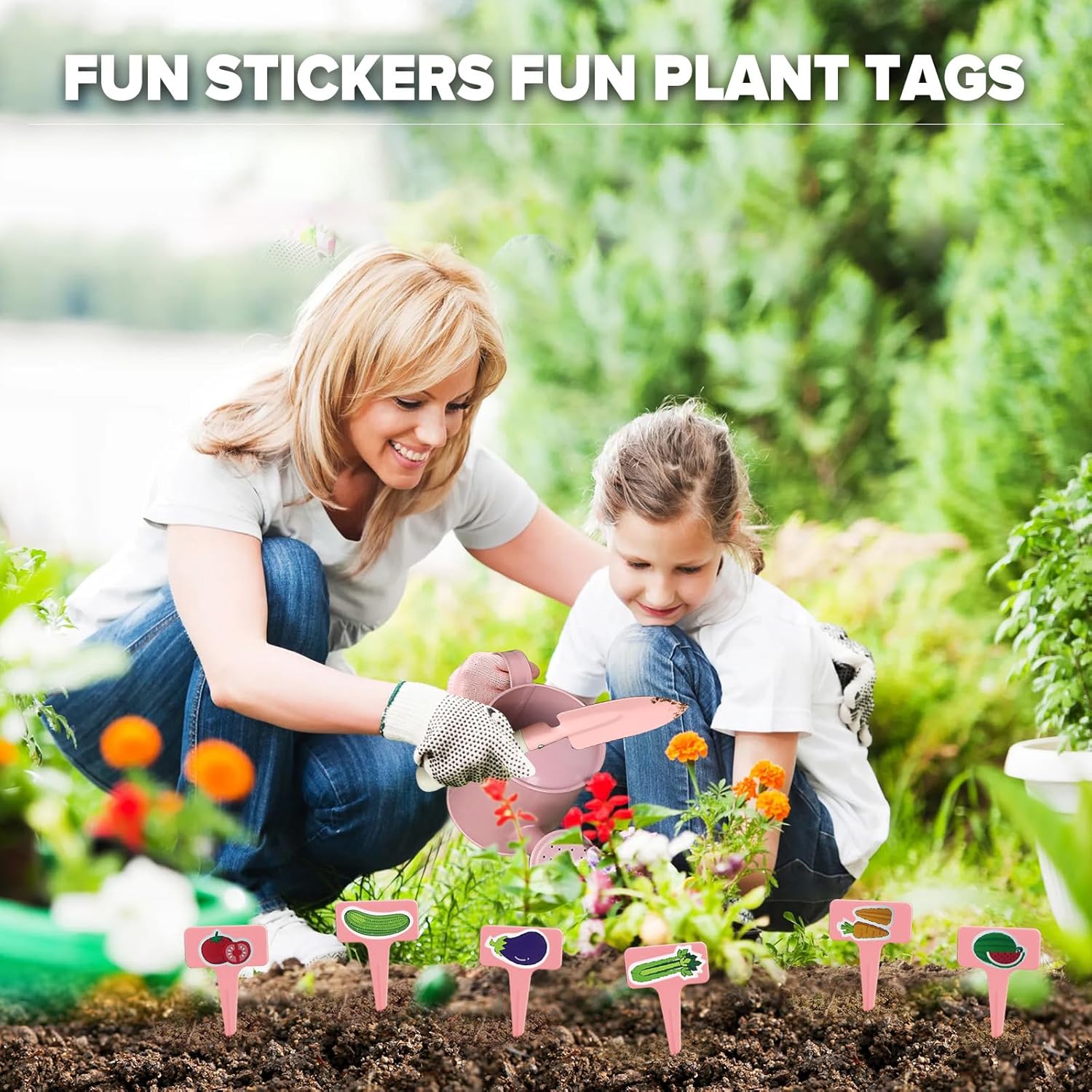 Thumbnail 5 de Qtioucp Kids Gardening Set (14-Piece) with Tote Bag, Watering Can, Tools, Apron, Garden Book & Plant Stickers