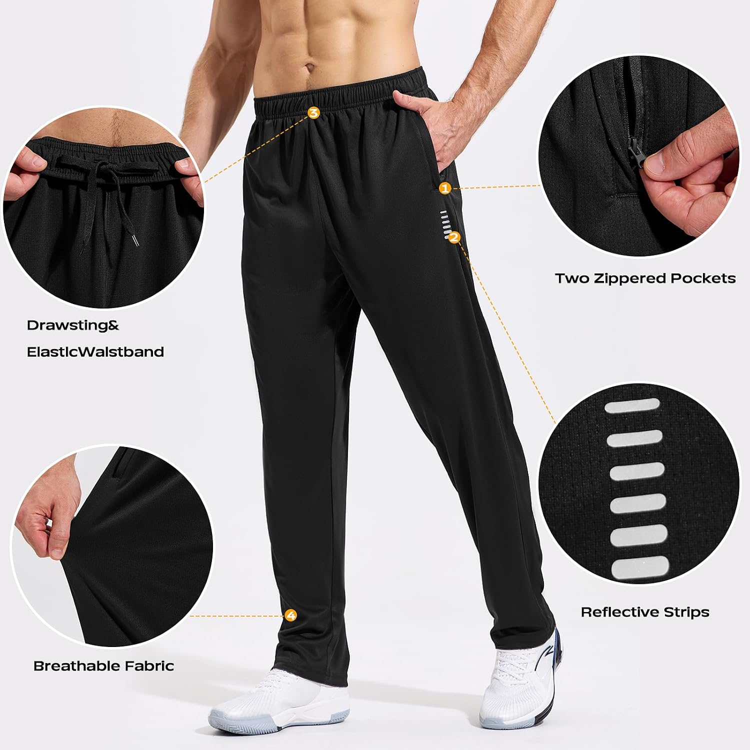 Detalle 1 de HUAKANG 3 Pack Joggers for Men Lightweight Sweatpants with Zipper Pockets