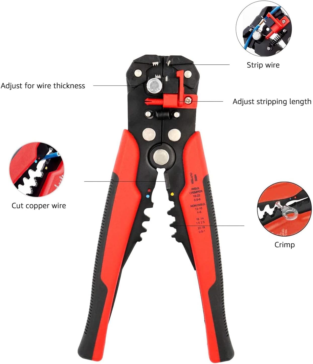 Thumbnail 4 de Amazon Basics Self-Adjusting Wire Stripper (Black/Red) - Practical for DIY and professional use