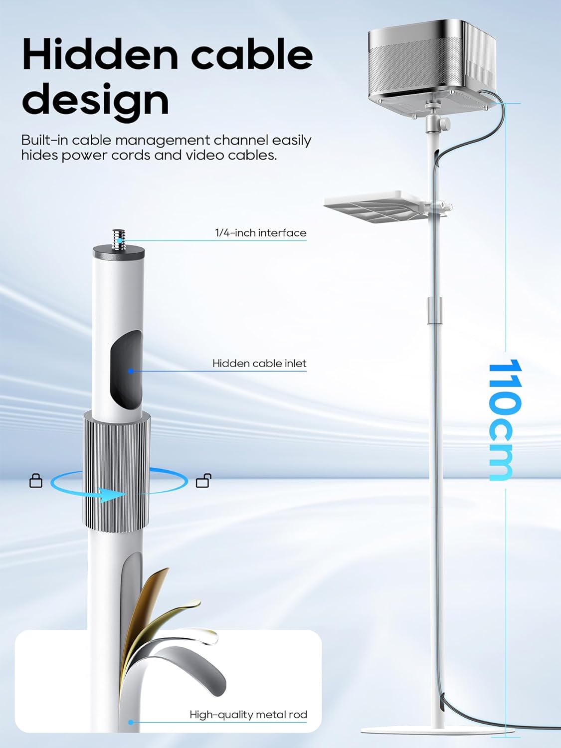 Thumbnail 4 de Haweah support de projecteur au sol réglable 40 à 120 cm avec tête pivotante 360° (vis 1/4", blanc)