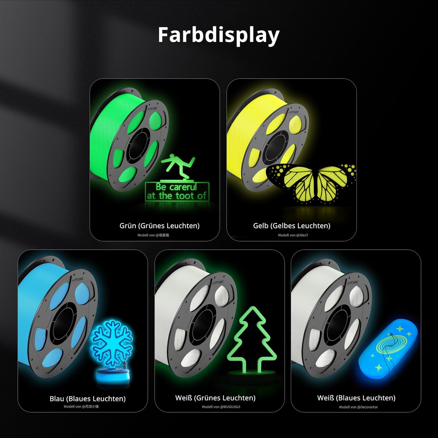 Thumbnail 6 de ANYCUBIC PLA Leuchtet Filament (Glow in the Dark), 1 kg Spule – blau im Dunkeln, mit intelligenter Identifikation