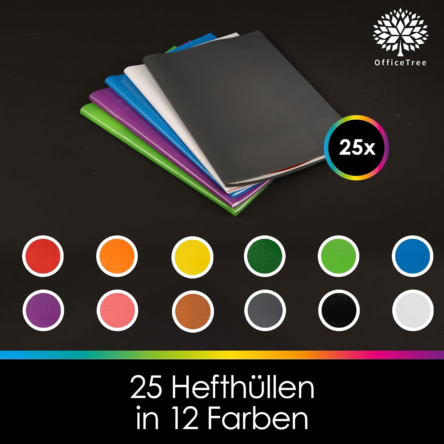 Detalle de OfficeTree Hefthüllen A4 bunt 12 Farben – 25 Etiketten, wasserabweisend, Bastoptik