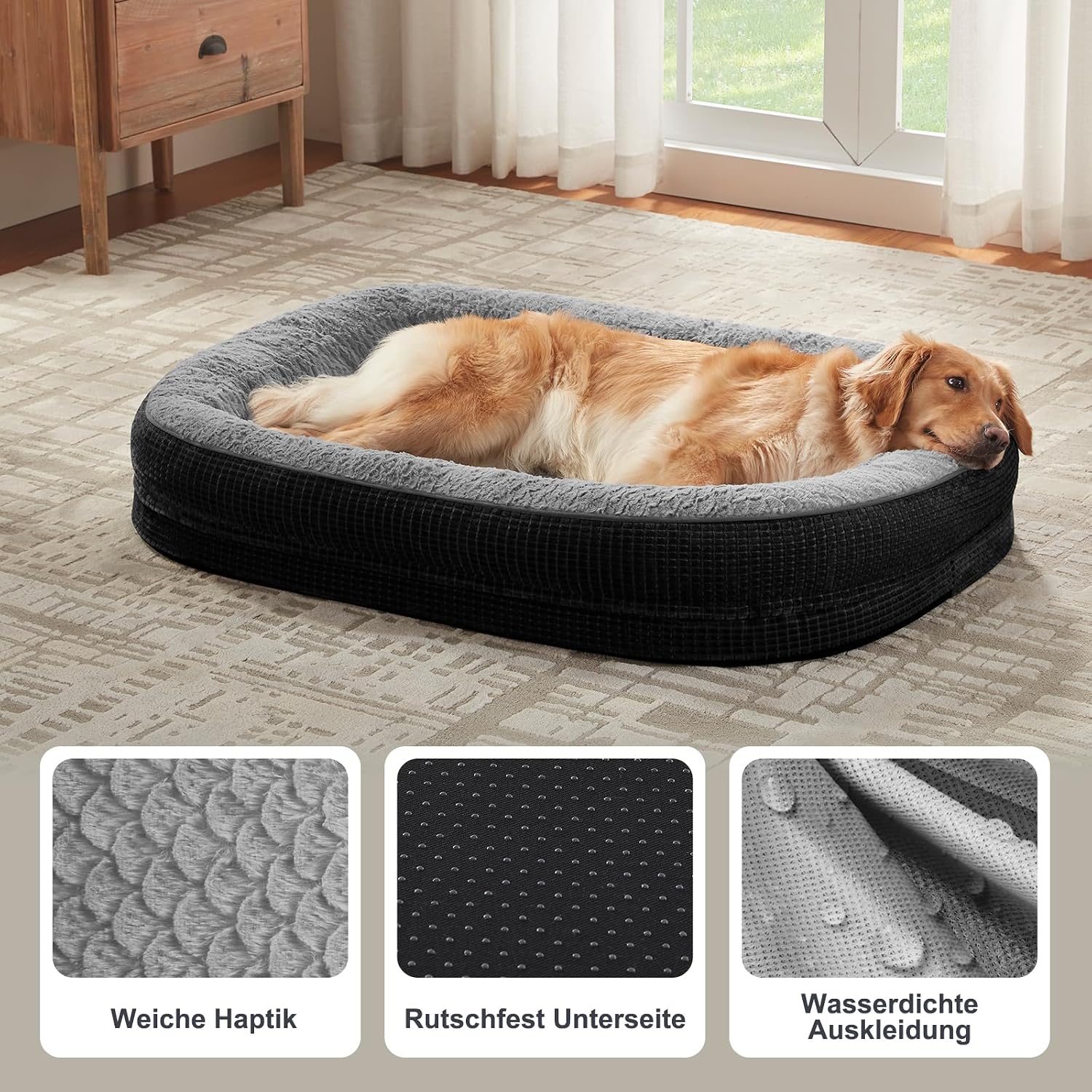 Thumbnail 6 de Pawk orthopädisches Hundebett XL – Vierseitige Nackenrolle, Memory Foam, wasserabweisend und waschbar