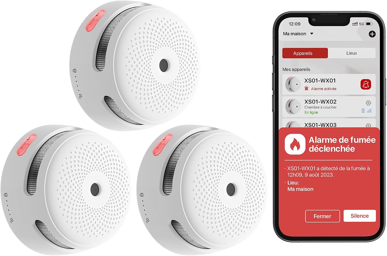 Detalle 1 de X-Sense Détecteur de Fumée Connecté XS01-WX (Lot de 6) – pile remplaçable, 2,4 GHz Wi-Fi, EN14604