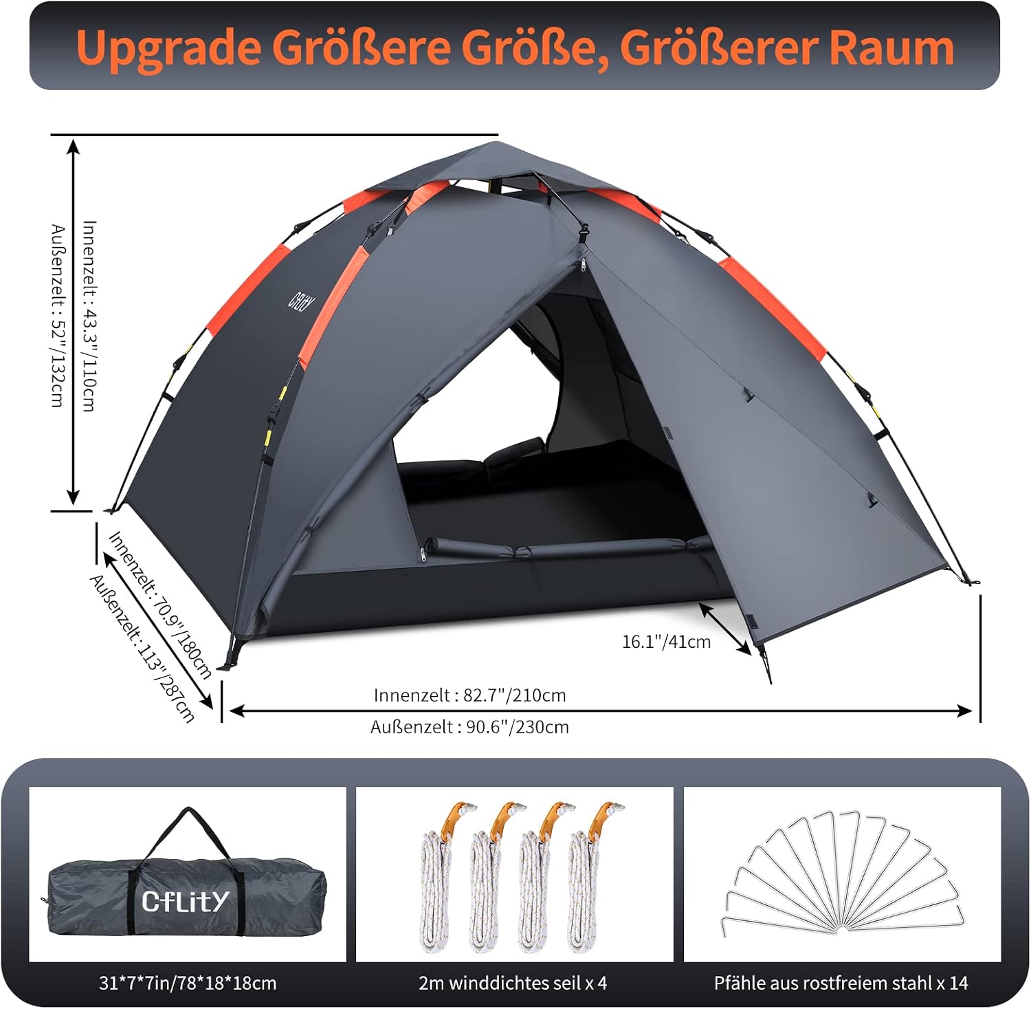 Detalle 2 de Cflity Camping Zelt 3 Personen, 4 Jahreszeiten