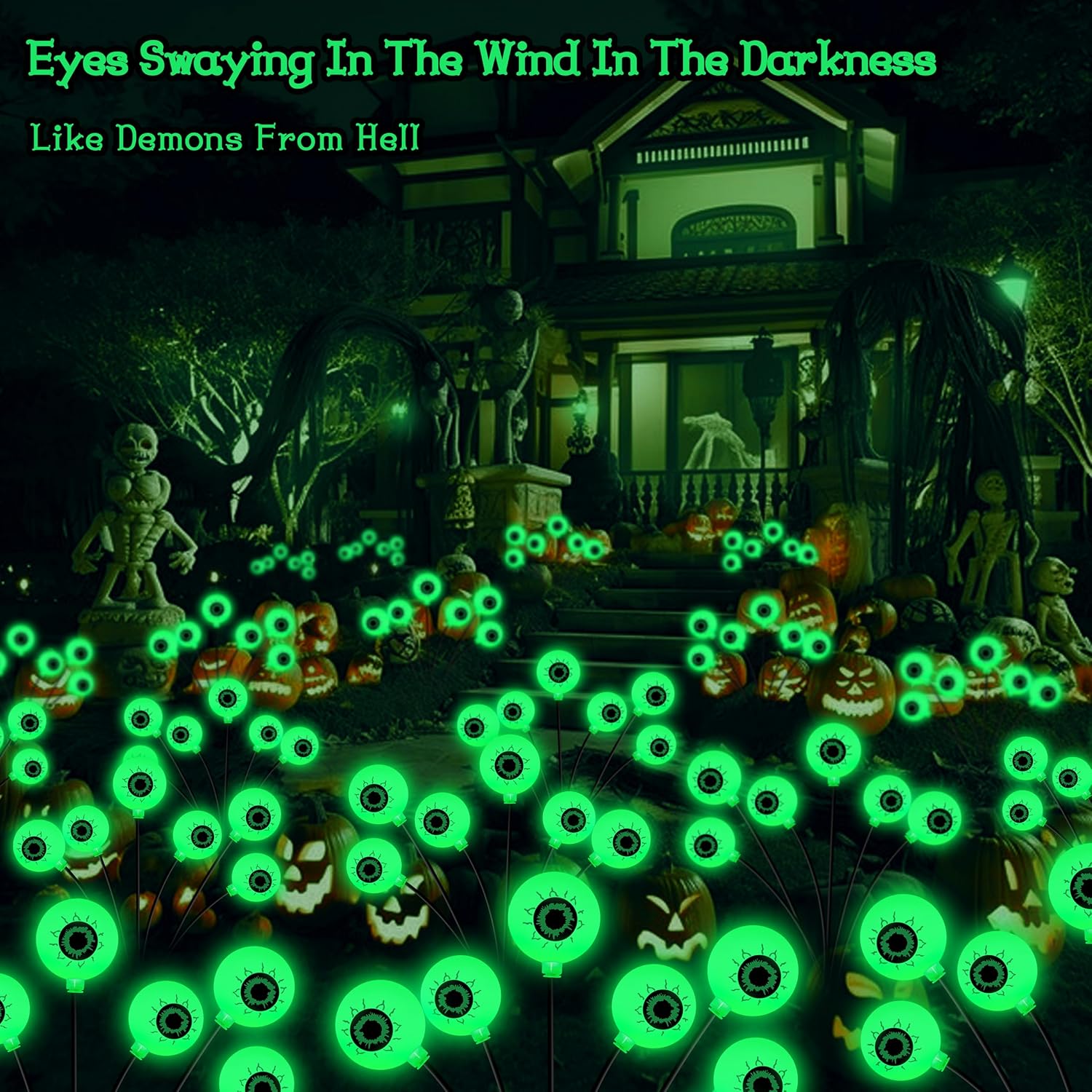 Detalle 2 de Kohlrabi 4-Pack Solar Halloween Eyeball Lights, Green 24-LED Swaying Outdoor Stakes
