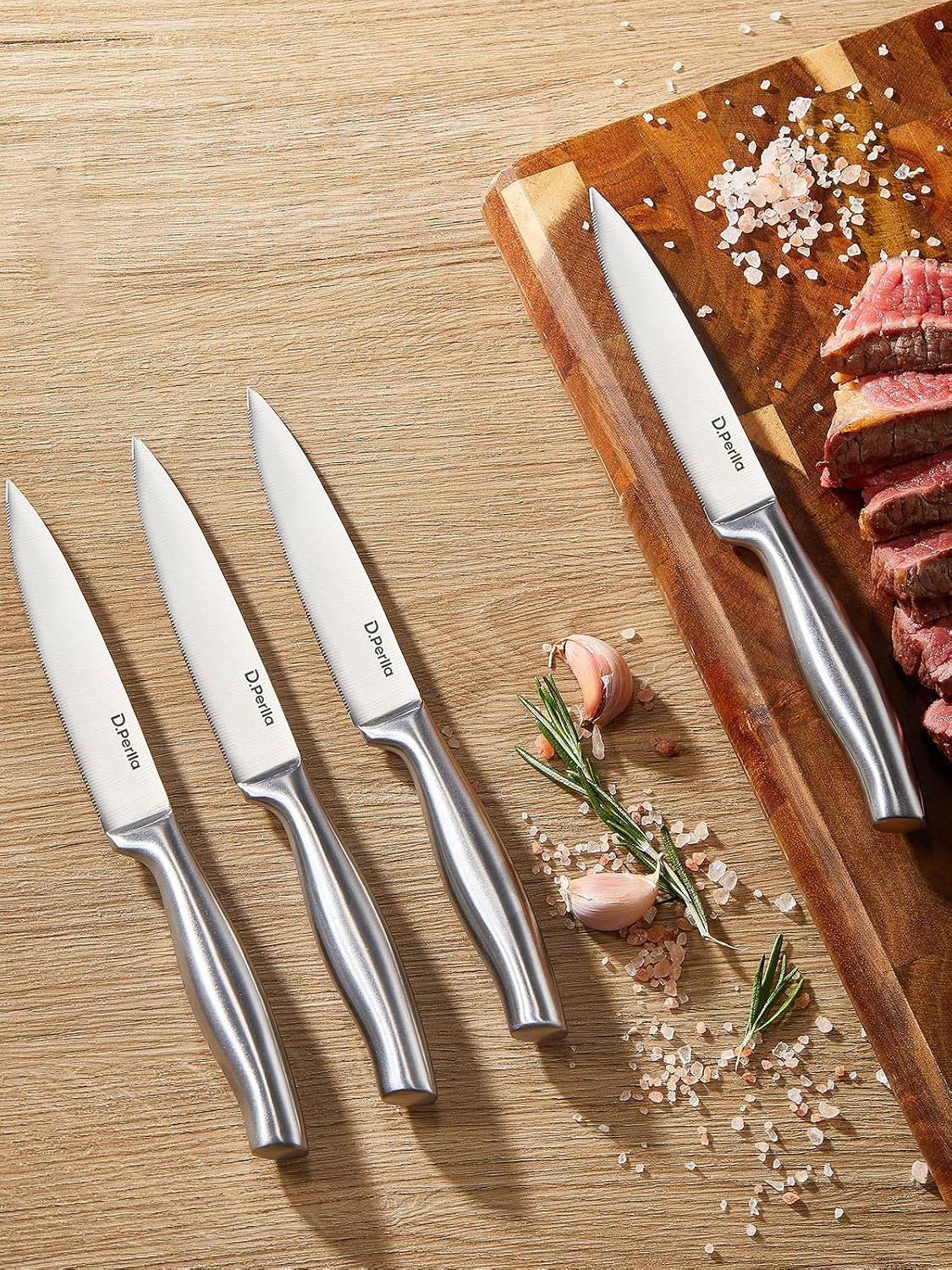 Detalle 2 de D.Perlla K3-9 Steak Knife Set of 8 with Micro-Serrated Blades and Clear Stand
