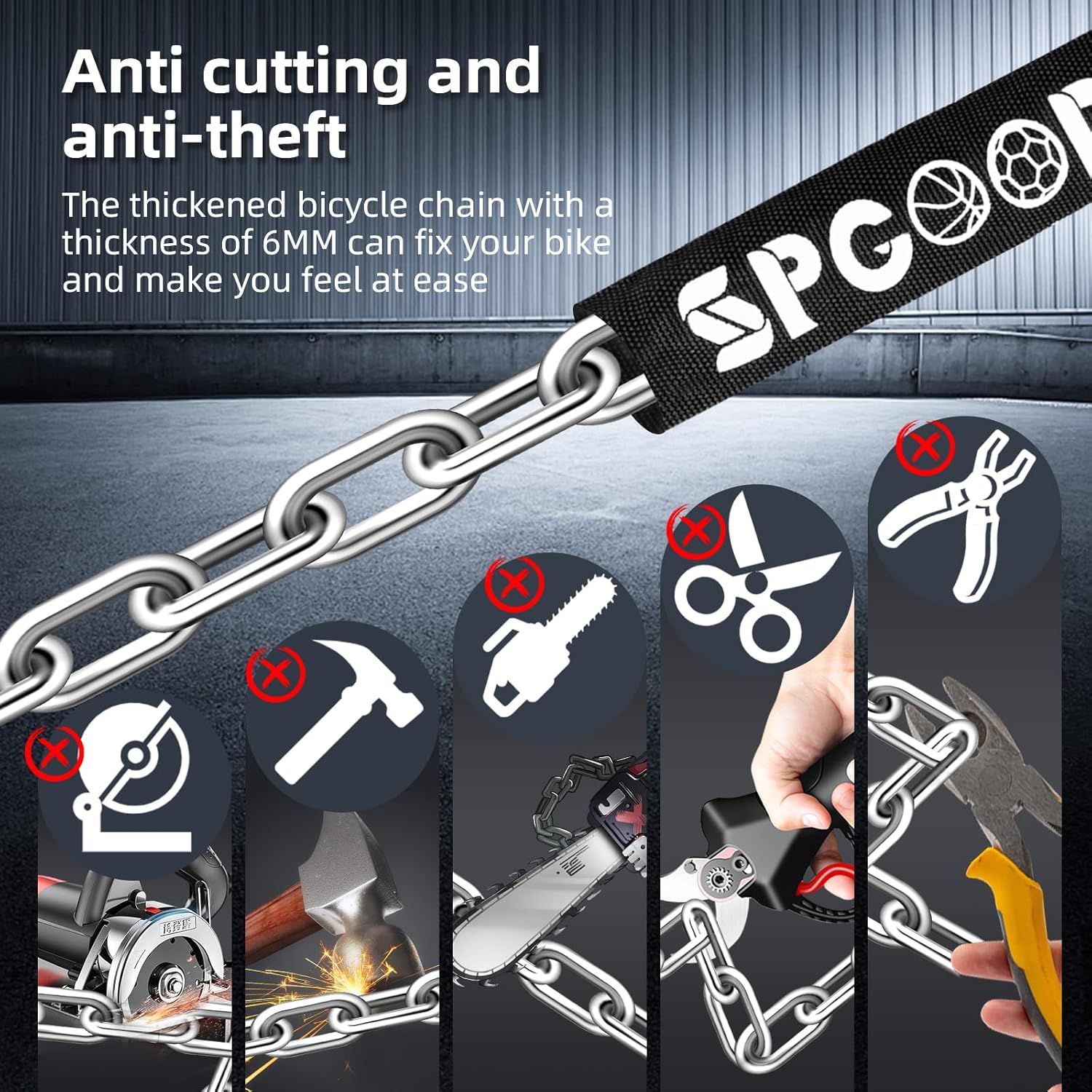 Thumbnail 3 de SPGOOD Bike Lock 90 cm 6 mm Steel Chain