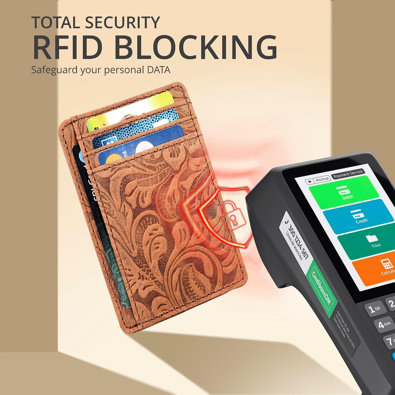 Detalle 1 de Slim RFID leather wallet, Cognac